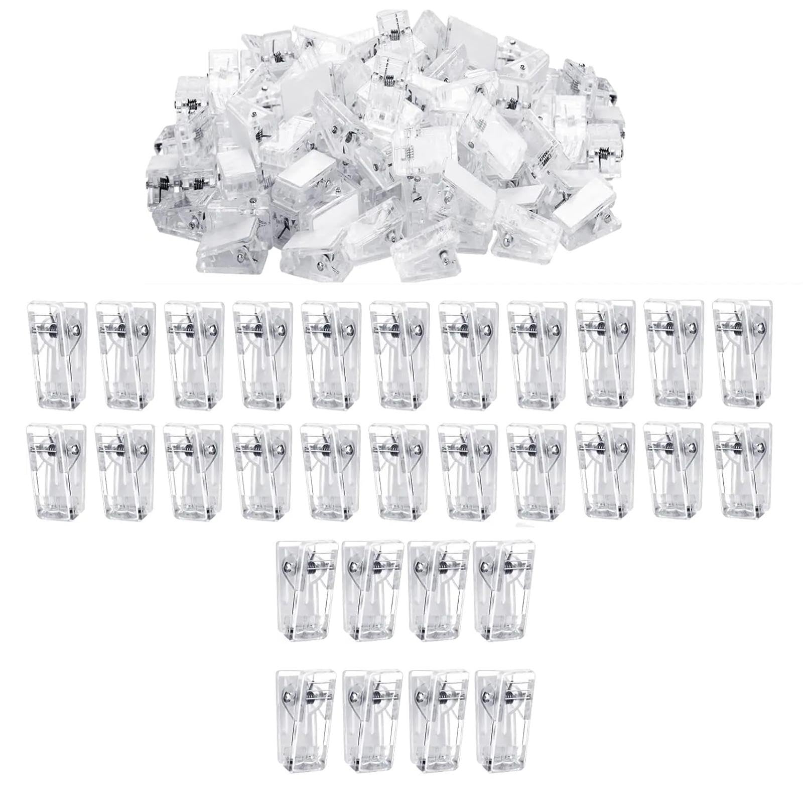 Deevoka 100-Pack Clear Photo Hanging Clips - Mini Display Hooks for Cards, Badges & Pictures - Strong Single-Sided Adhesive - Perfect for Home, Office & Classroom Organization