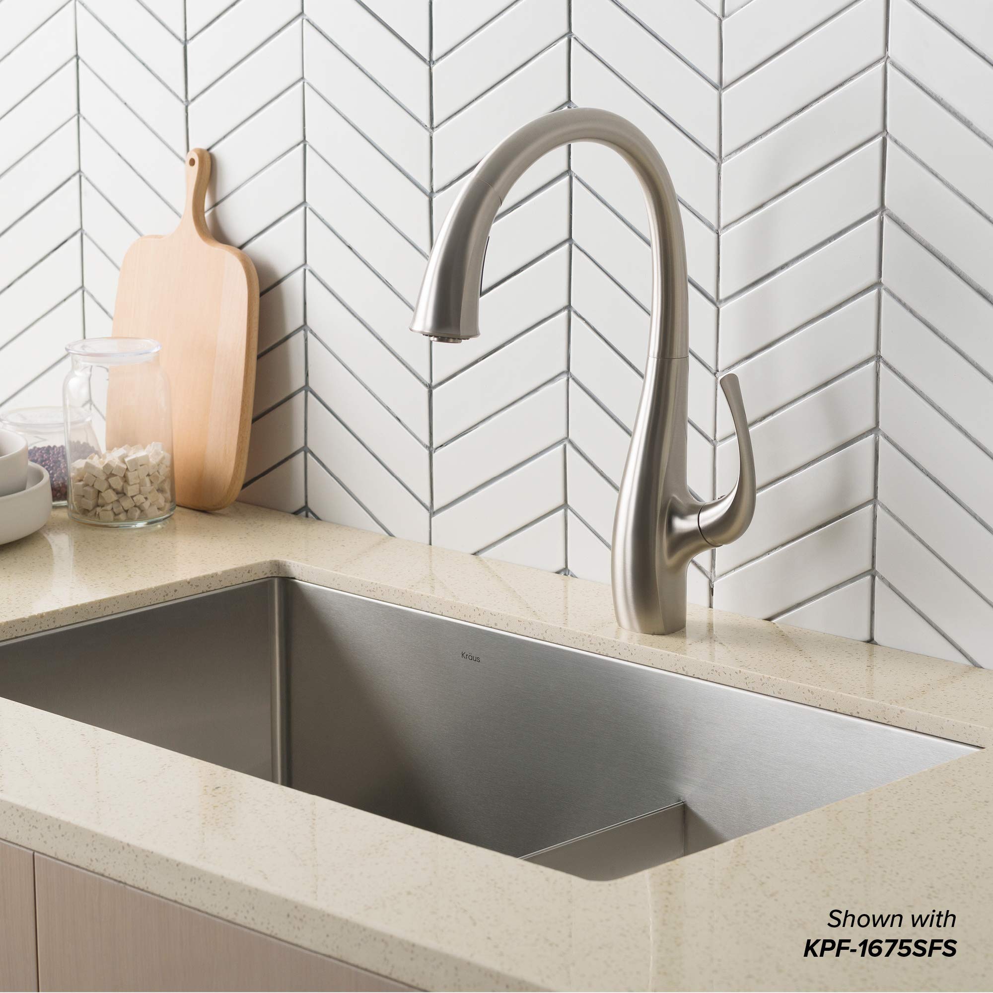 KRAUS Standard PRO™ 32-inch 16 Gauge Undermount 60/40 Double Bowl Stainless Steel Kitchen Sink with WasteGuard™ Continuous Feed Garbage Disposal - KHU103-32-100-75MB | Perfect for Modern Kitchens, Dishwashing & Food Prep