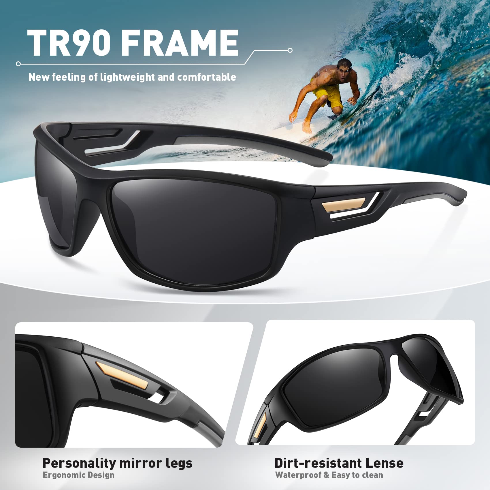 MEETSUN Polarized Sports Sunglasses for Men & Women - UV400 Protection Wrap Around Sunglasses for Driving, Cycling, Fishing & Outdoor Activities | Lightweight & Shatterproof for All-Day Comfort