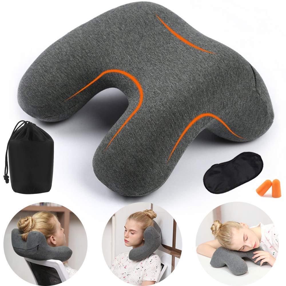 HAOBAIMEI Memory Foam Travel Neck Pillow - Comfortable Airplane, Car, Camping & Office Support Pillow for Neck & Back - Perfect Travel Accessory for Women & Men (Grey) - Ideal for Long Flights, Road Trips & Work Breaks