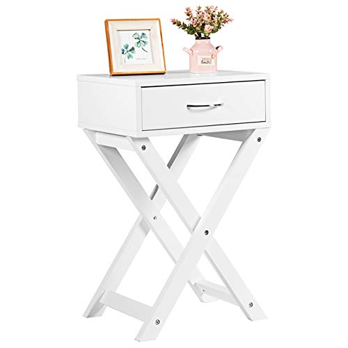 Modern X-Design Nightstand with Storage Drawer - Versatile Accent End Table for Bedroom & Living Room - White Night Stand with Shelf and Bin - Perfect for Small Spaces, Apartment Decor and Guest Room Furniture