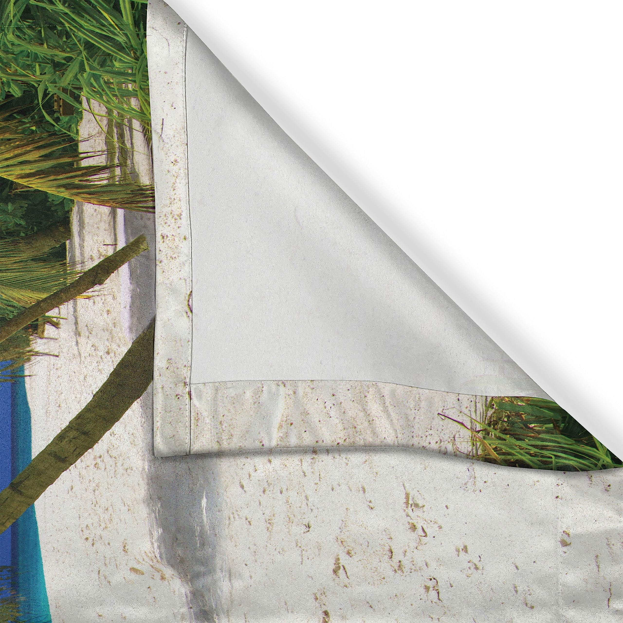 Ambesonne Ocean Themed Long Kitchen Curtains - Tropical Island Coastal Print Drapes with Rod Pocket, Navy Blue & White, 55