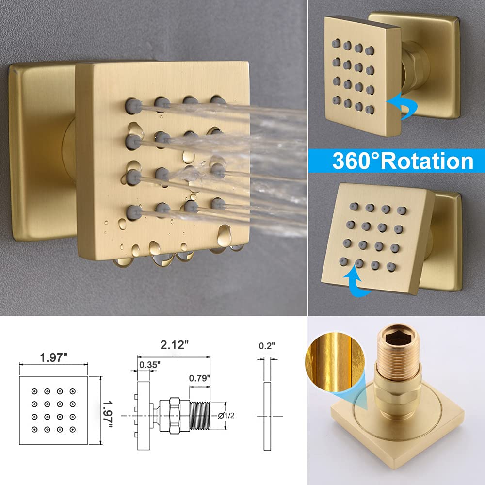 Premium Brushed Gold Rain Shower System with 12