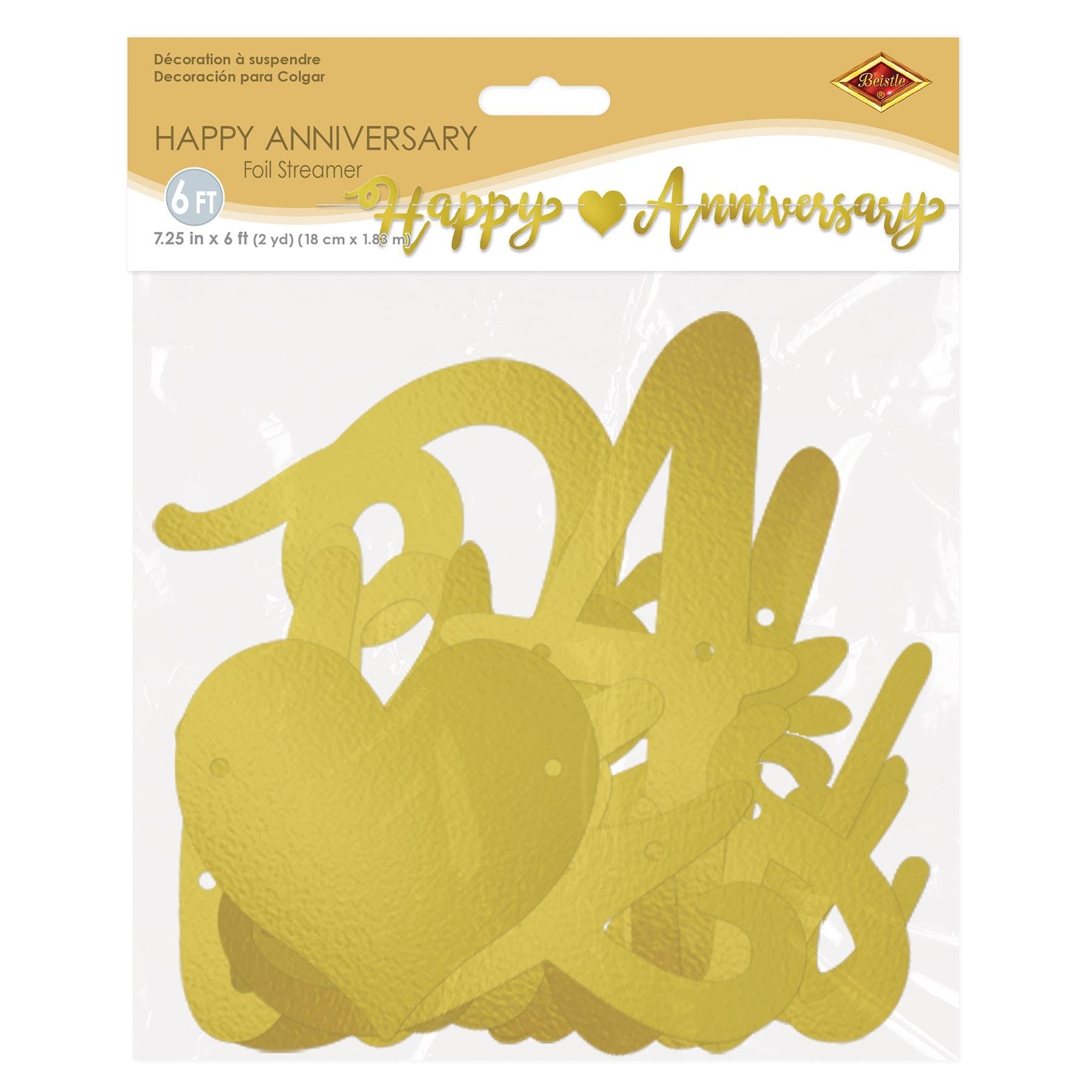 12 Pack Gold Foil Happy Anniversary Streamers - Party Decorations for Wedding, Anniversary & Celebration Decor