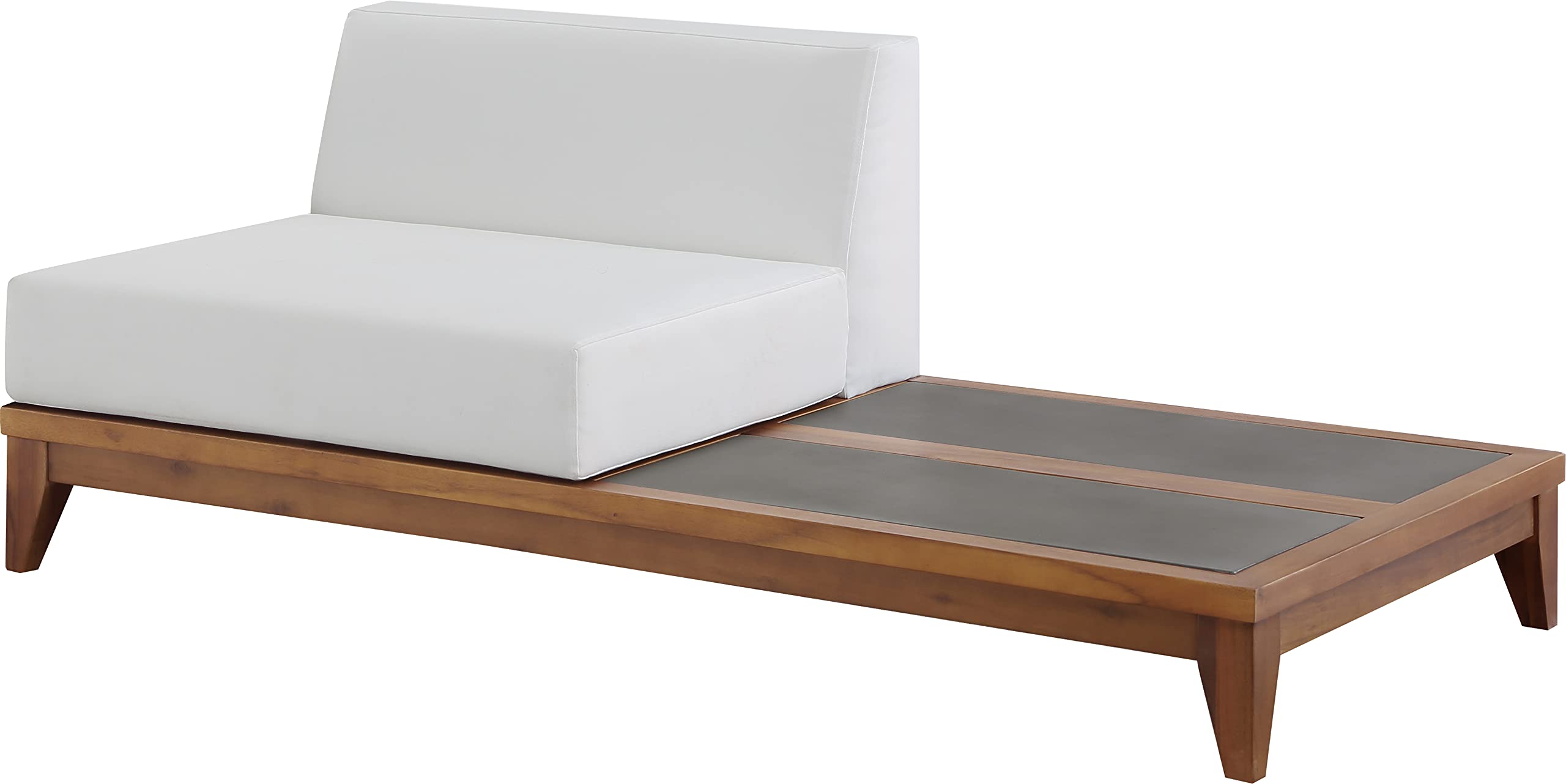 Meridian Furniture 389 White Double Rio Collection - Modern Outdoor Patio Chair with Water-Resistant Fabric & Durable Acacia Wood Frame - Perfect for Poolside, Garden, and Backyard Relaxation