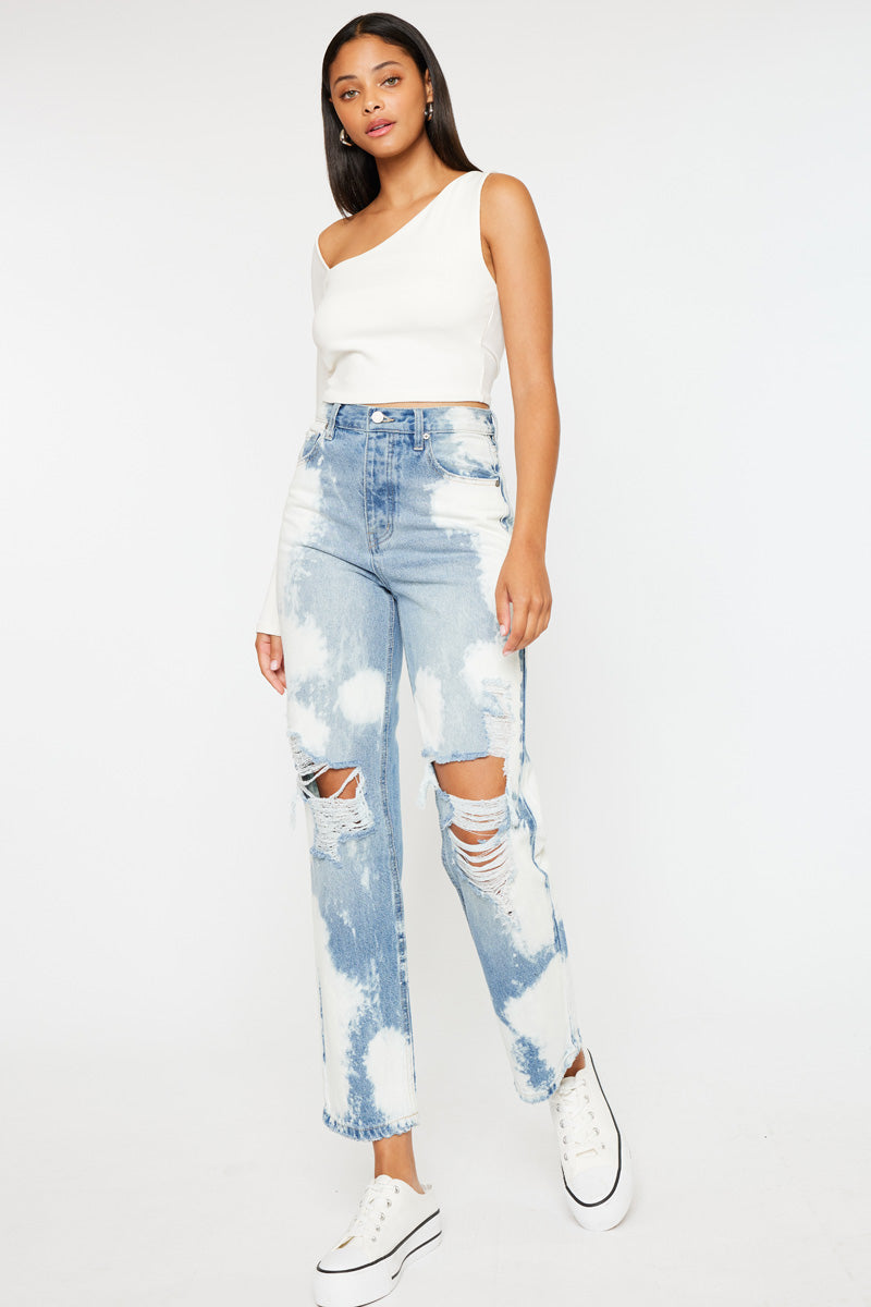 Moon High Rise 90's Boyfriend Jeans - Vintage Distressed Denim Pants for Women | Casual Streetwear & Retro Fashion Outfit