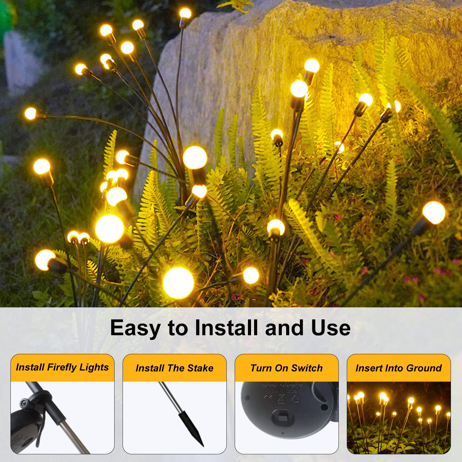 40 LED Solar Firefly Lights & 10 LED Starburst Swaying Lights - Waterproof Solar Garden Lights for Yard, Patio, Pathway, Lawn (4 Pack) | Outdoor Solar Decor for Landscape, Backyard, Wedding & Party Lighting