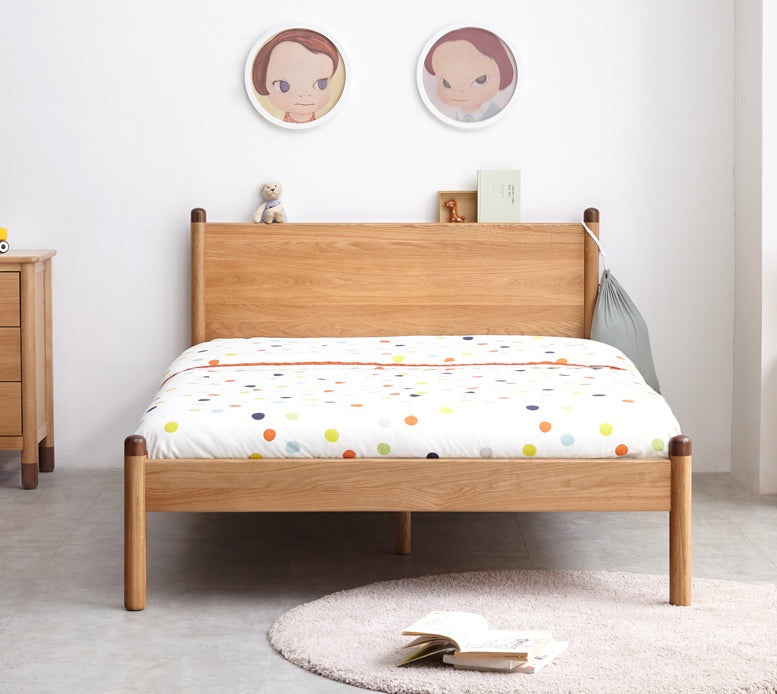 Solid Oak Wood Kids Bed - Sturdy & Safe Children's Bedroom Furniture for Toddlers & Teens - Perfect for Bedrooms, Daycare, and Guest Rooms