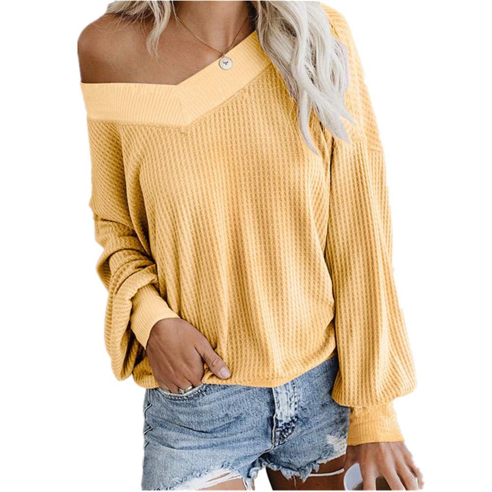 Women's V-Neck Long Sleeve Waffle Knit Sweater - Sexy Casual Blouse for Fall & Winter | Perfect for Office, Date Night & Weekend Outfits
