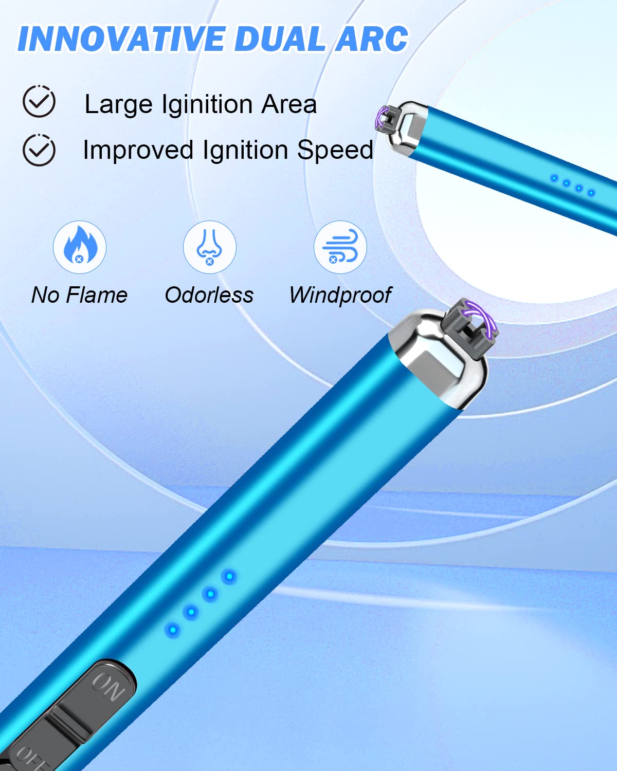 Rechargeable USB Plasma Arc Lighter - Dual Arc Electric Candle Lighter with Safety Lock (Sapphire Blue & Violet) | Perfect for Candles, Fireplaces, Camping & Home Decor