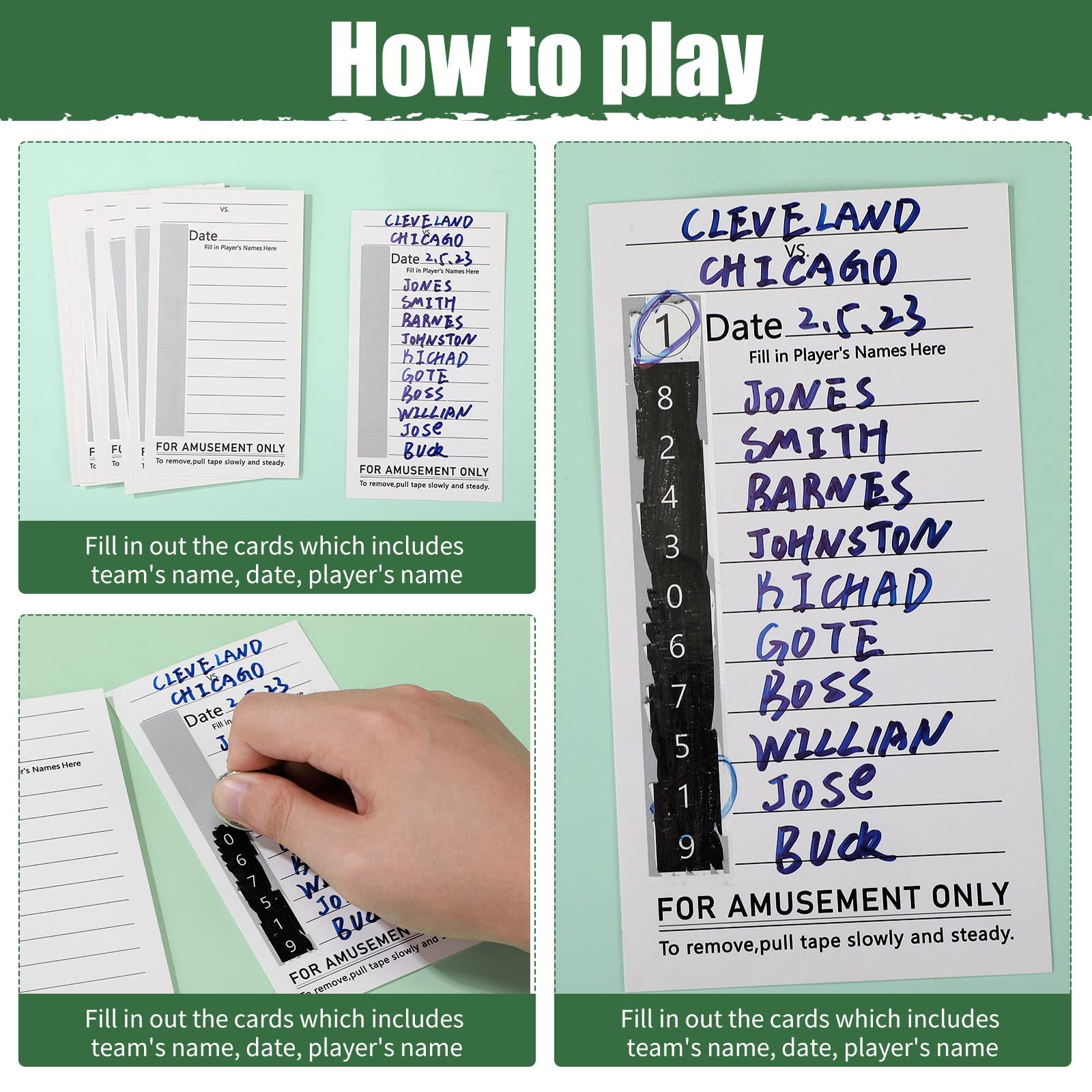 100-Pack 10-Line Football Sports Scratch-Off Cards - Super Bowl Pool Game Strips for Baseball, Boxing & Soccer - Non-Repeating Party Favors for Super Bowl Parties, Sports Bars & Game Nights