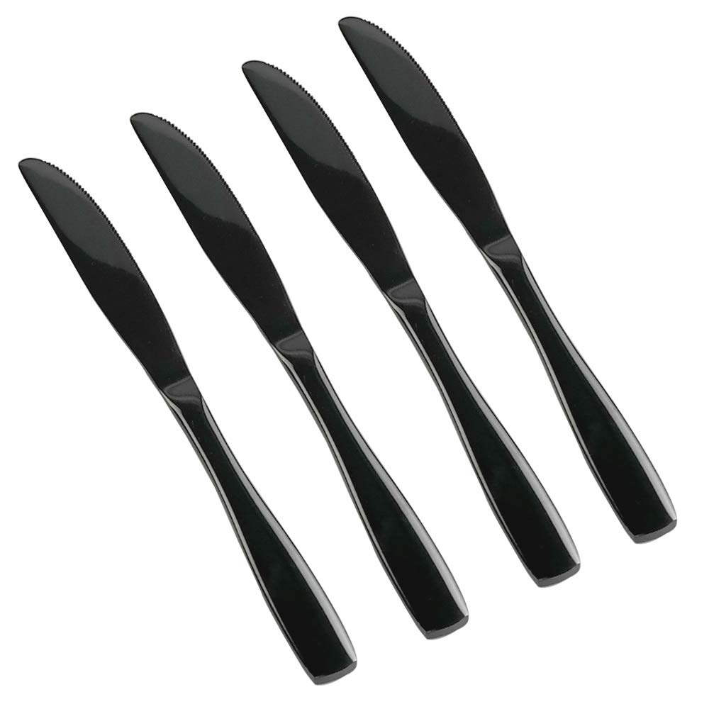 Premium 16-Piece Mirror Finish Black Stainless Steel Dinner Knife Set - Elegant Cutlery for Fine Dining, Restaurants & Home Entertaining