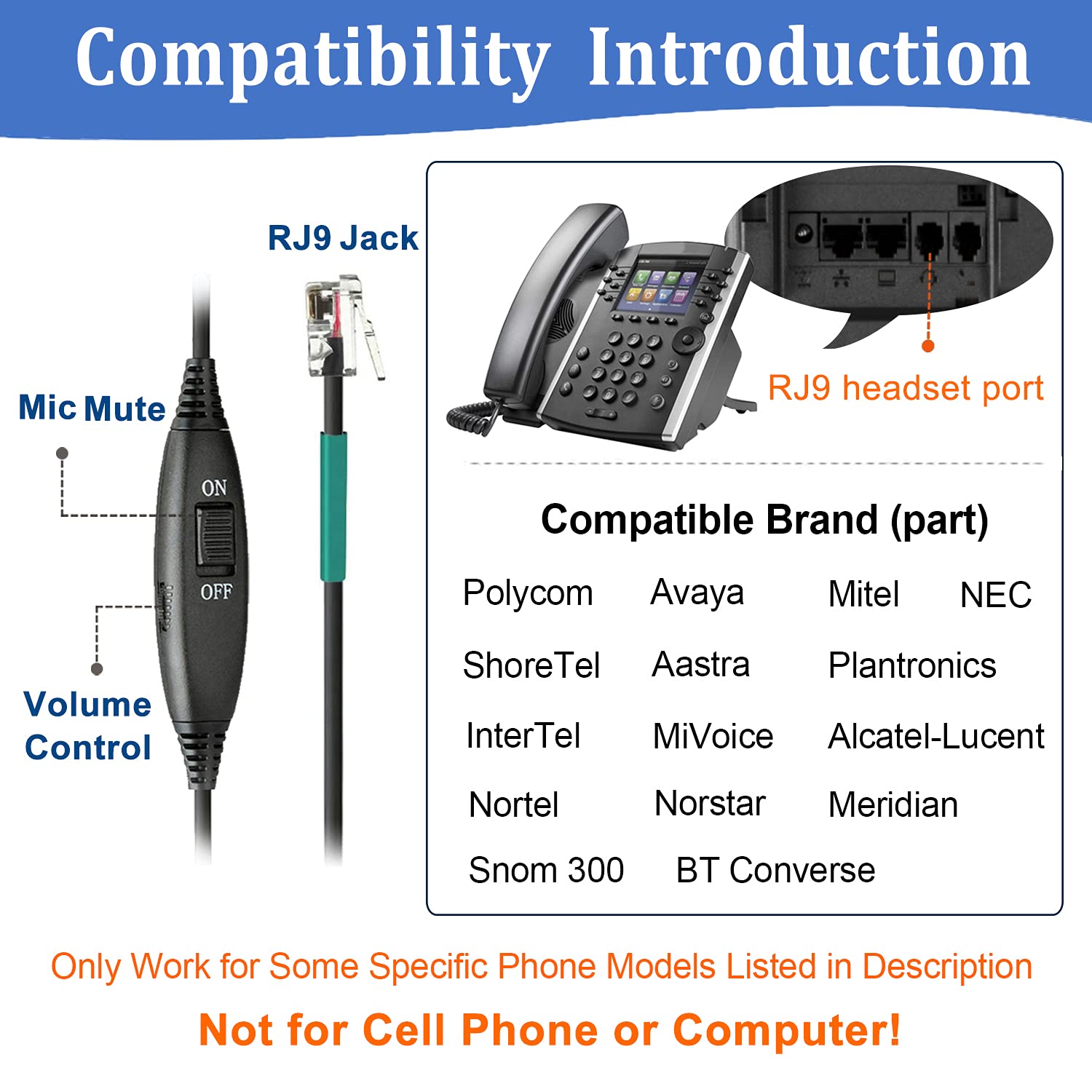 Callez RJ9 Phone Headset with Noise Cancelling Microphone & Volume Control | Compatible with Polycom VVX311/310/411, Nortel M7208/M7310, Mitel 5320, Plantronics S12, Avaya 1408 | Ideal for Office, Call Center & Remote Work