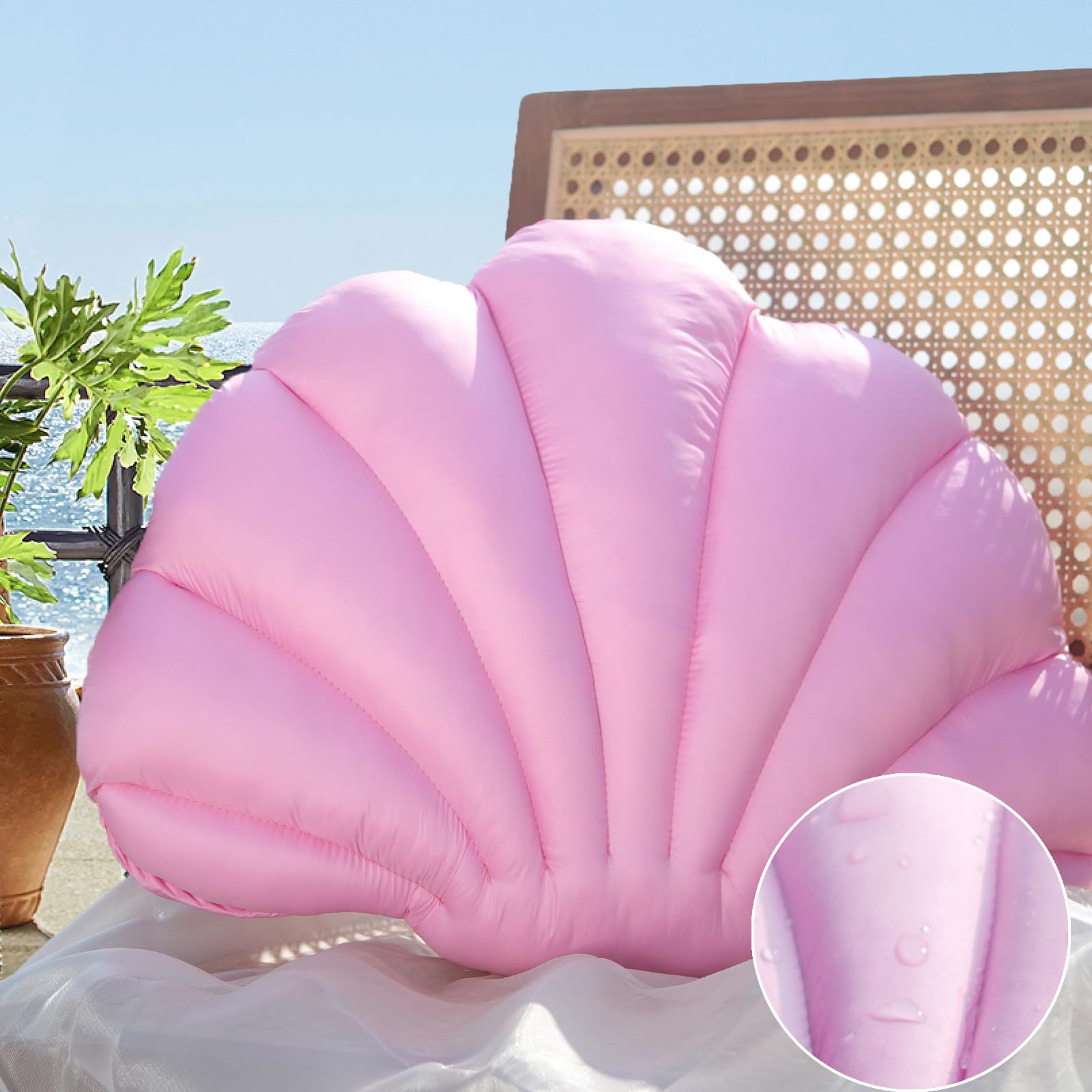 YRXRUS Waterproof Outdoor Seashell Throw Pillow - Light Pink Beach Patio Cushion for Garden, Balcony & Poolside Furniture - 13x17 Inch Summer Home Decor Accent (Perfect for Coastal Living, Seaside Lounging & Outdoor Relaxation)