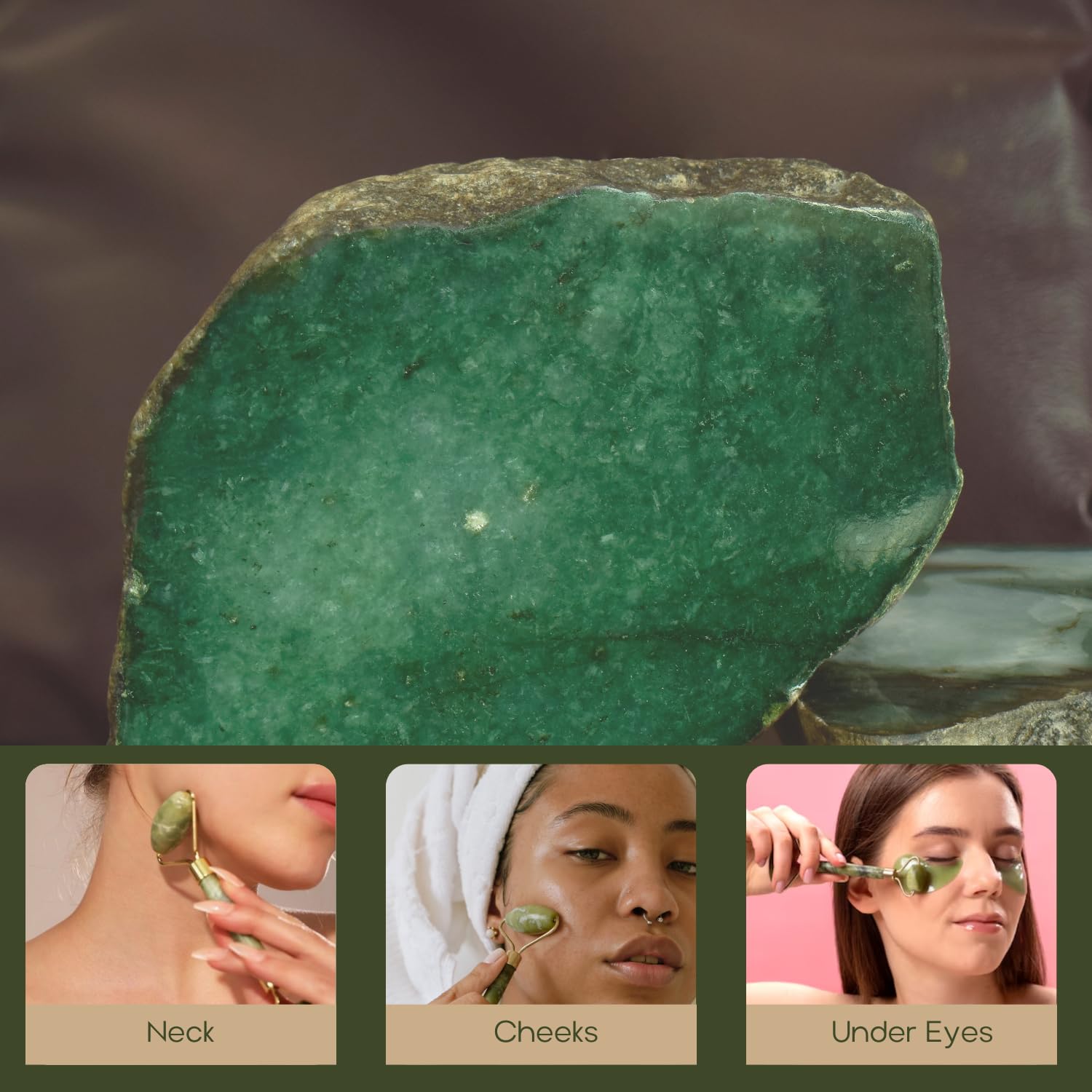 Organic Green Quartz Jade Roller for Women & Men – Face Massage Tool to Reduce Wrinkles, Puffiness & Stress | Natural Skincare for Glowing Skin | Use for Eyes, Jaw, Neck & Facial Acupressure Therapy | Perfect for Morning Routine, Spa Day & Self-Care Relaxation