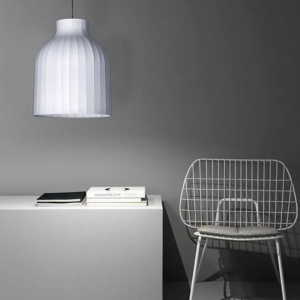 Elegant White Translucent Pendant Light with Curved Pleats - Modern Glass Ceiling Lamp for Kitchen Island, Dining Room & Bedroom Lighting Decor