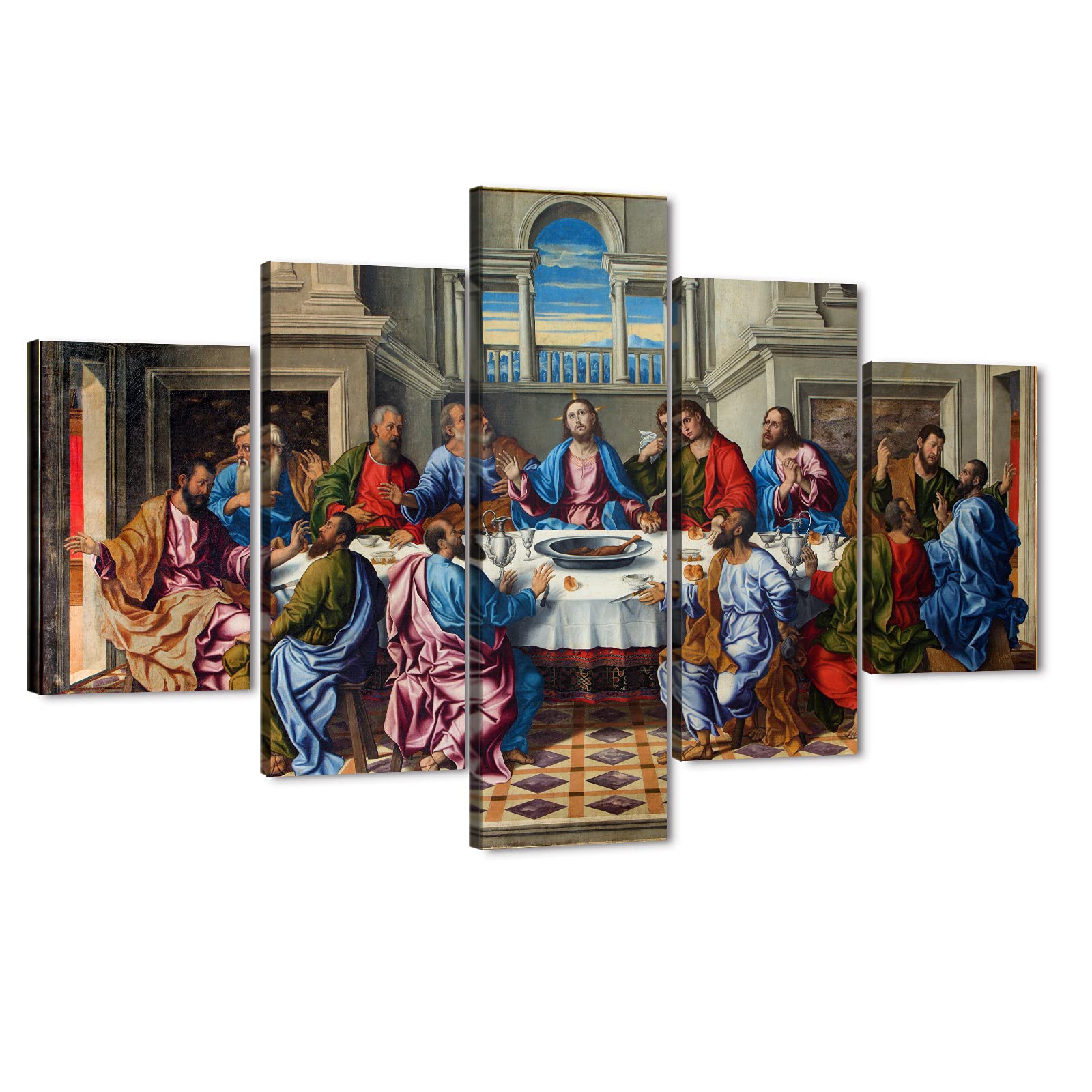 TIMUBA 5-Piece Last Supper Canvas Wall Art Set - Jesus Christ Religious Painting for Home Decor (60x40 Inches) - Perfect for Dining Room, Living Room & Church Wall Decorations - Christian Gift & Biblical Artwork