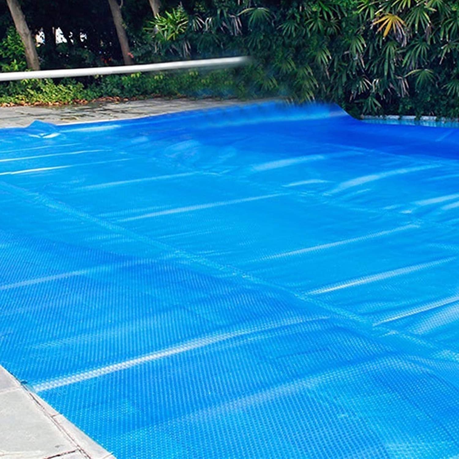 YAOJIA Solar Pool Cover for Above Ground Pools - 8ft x 16ft (2.5m x 5m) Rectangle Heating Blanket with Grommets - Dustproof & Rainproof Tarpaulin for Frame Swimming Pools - Extend Swimming Season & Reduce Heat Loss