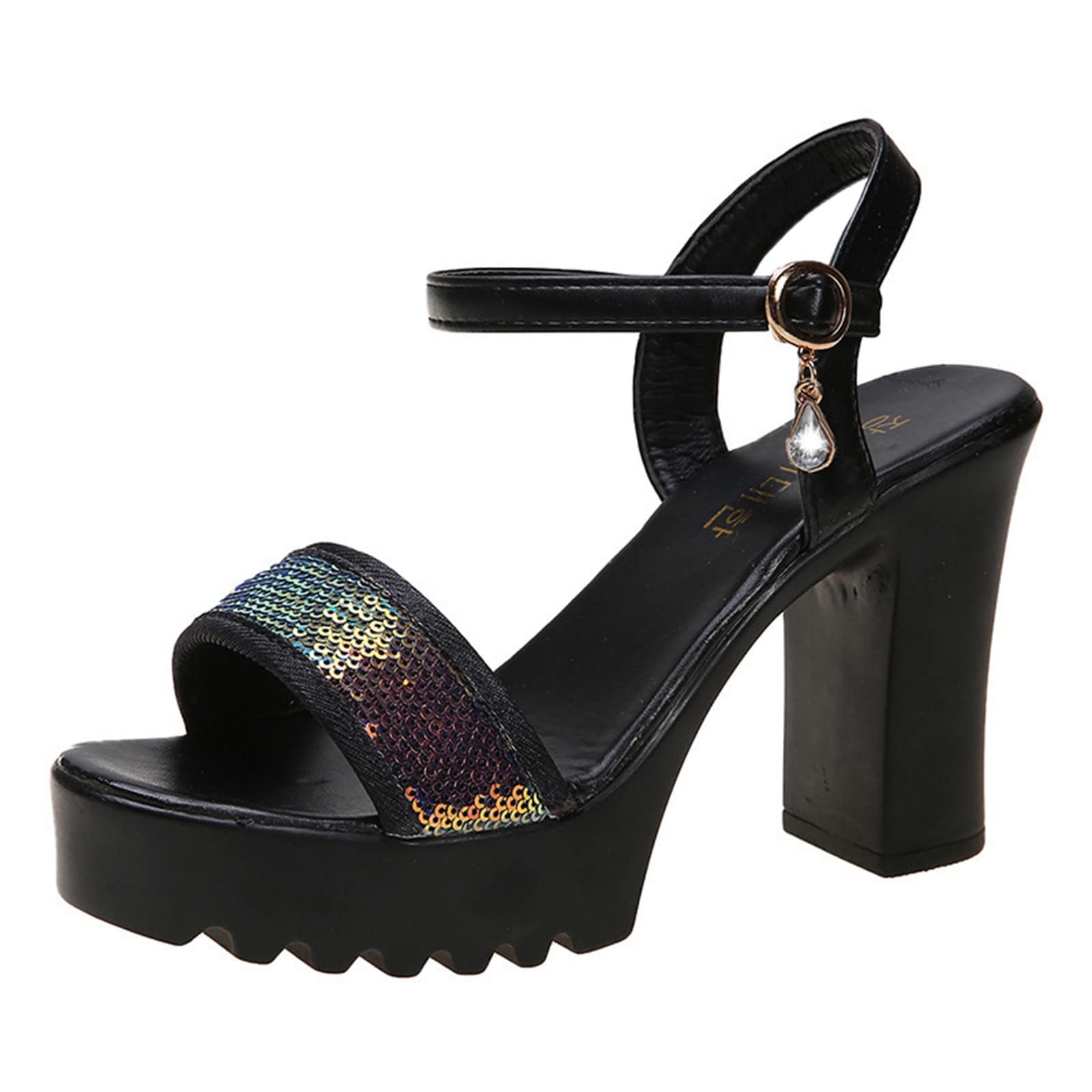 Chunky Rhinestone Heels for Women - Fashionable Slip-On Sandals with Breathable Design & Belt Buckle Detail | Perfect for Casual Outings, Parties & Summer Events