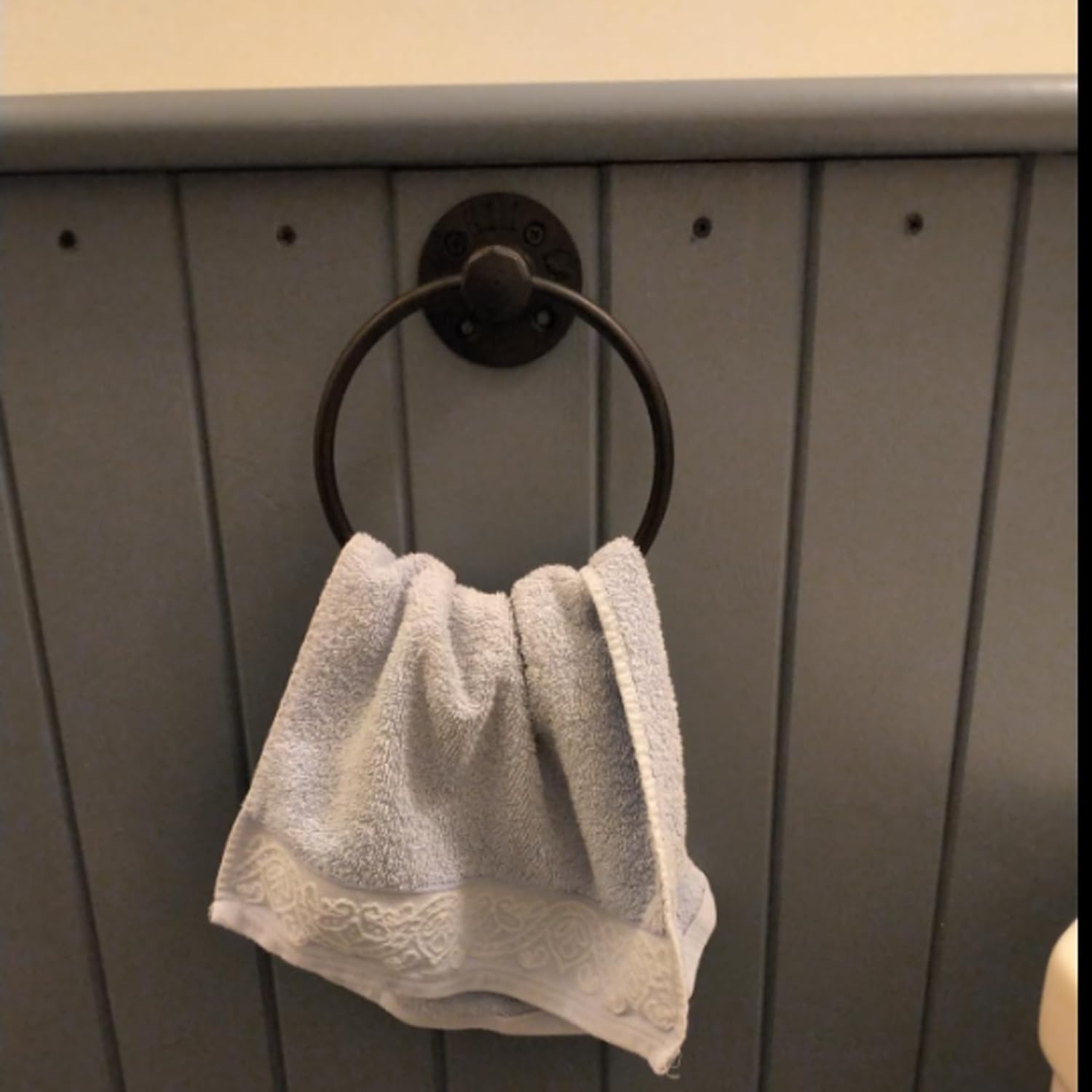 Black Metal Wall Mounted Towel Ring - Farmhouse Style for Bathroom & Kitchen