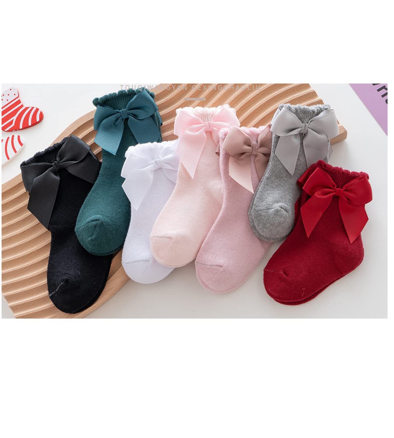 Deeorla Baby Girls' Cute White Bow Ankle Socks - Soft Cotton Toddler & Infant Socks for Everyday Wear, Playtime & Special Occasions