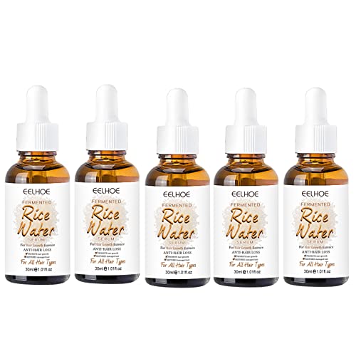 Fermented Rice Water Hair Growth Serum - Natural Treatment for Thinning Hair & Hair Loss, Promotes Thicker Fuller Hair (5 Pack) - Perfect for Daily Hair Care & Scalp Nourishment