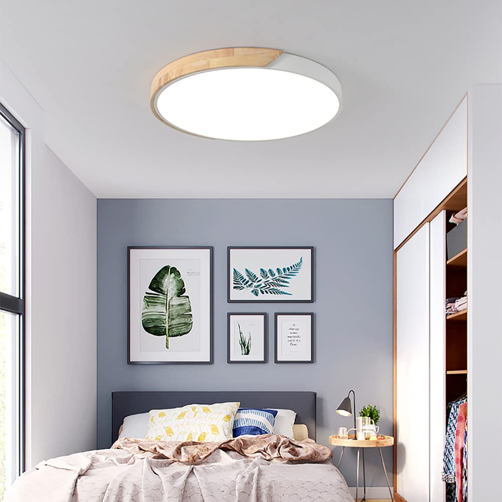 20 Inch LED Flush Mount Ceiling Light Fixture - Dimmable Modern Wood Recessed Lighting, 36W Close to Ceiling, 3000K-6000K Color Temperature - Perfect for Living Room, Bedroom, Kitchen & Office Lighting