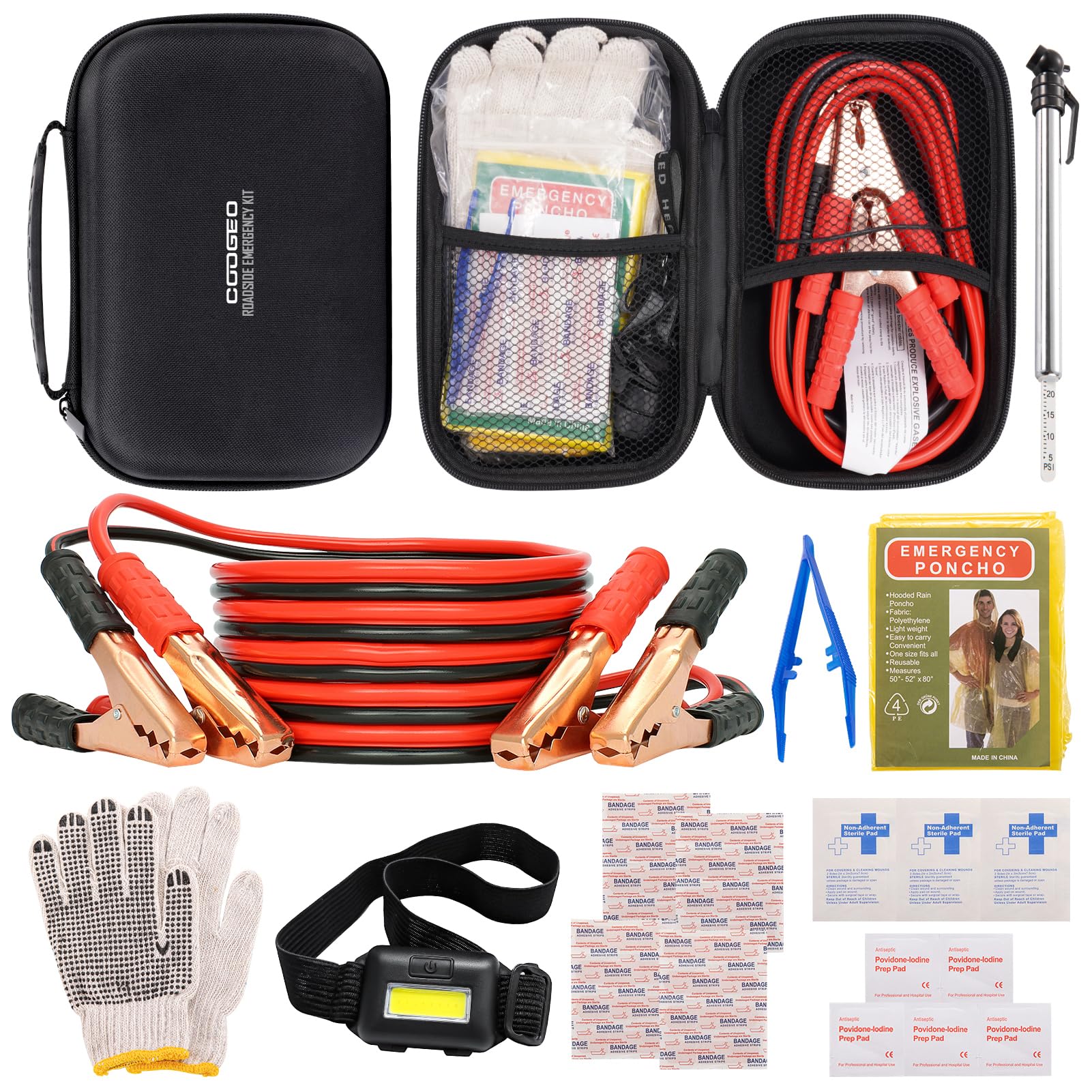Premium Car Emergency Kit with Heavy-Duty Battery Jumper Cables - 120-Piece Roadside Safety Kit for Cars, Trucks & SUVs - Essential Automotive Accessories for Men & Women - Perfect Gift for Drivers & Travel Enthusiasts - Ideal for Road Trips, Commuting & Winter Driving Preparedness
