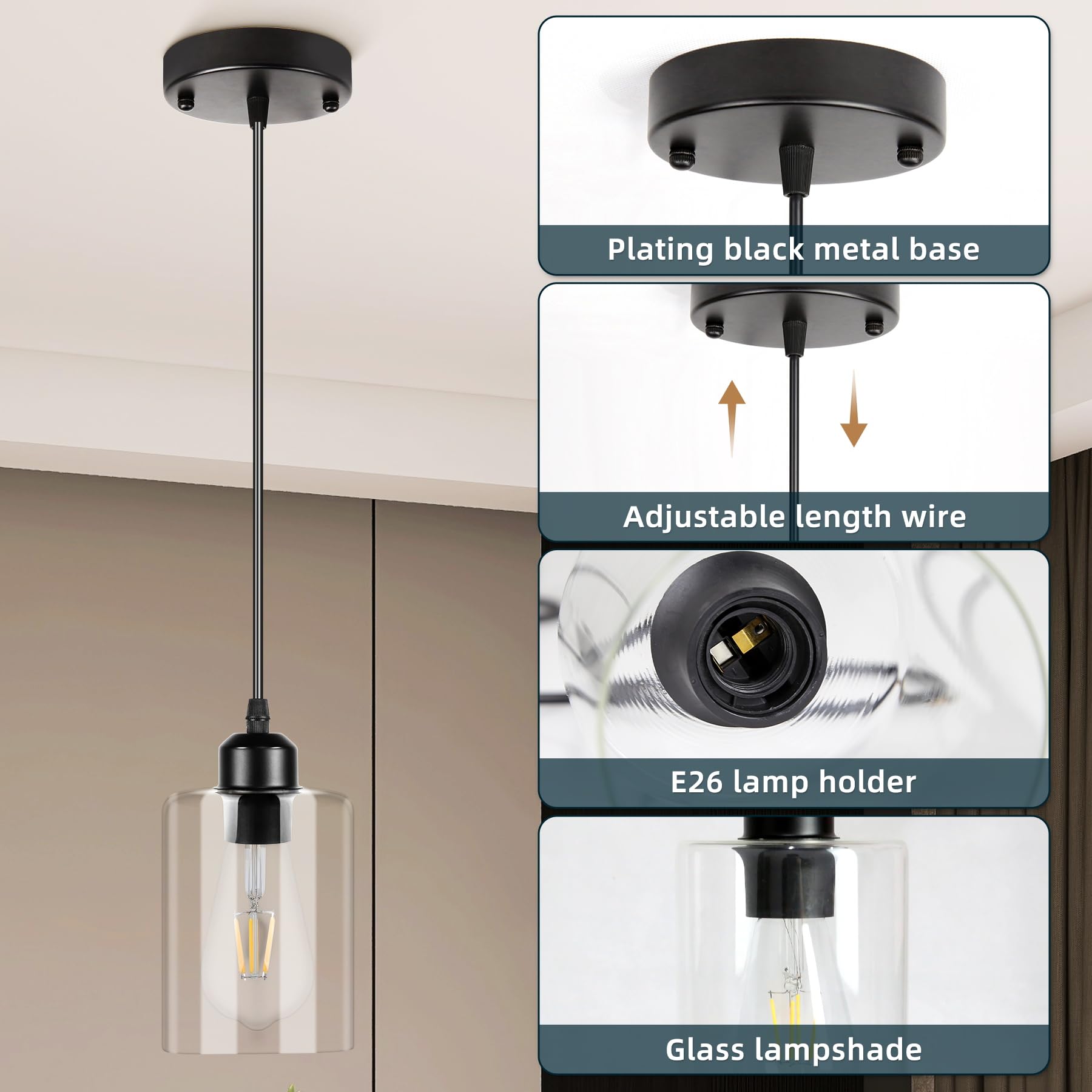 CANMEIJIA 2-Pack Adjustable Kitchen Pendant Lights - Modern Hanging Ceiling Fixtures for Kitchen Island, Dining Room, Bedroom & Hallway | Perfect for Home Decor and Ambient Lighting