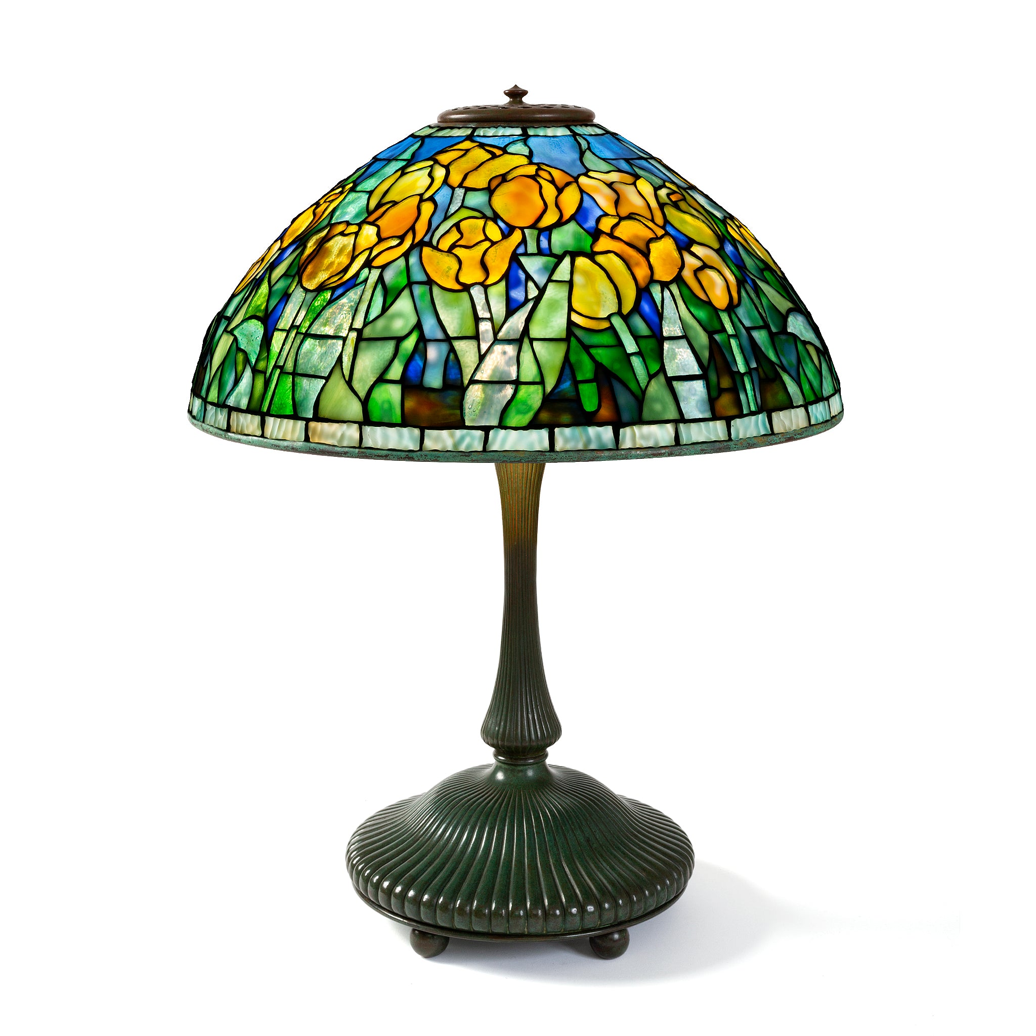 Tiffany Studios New York Tulip Table Lamp - Handcrafted Stained Glass Tiffany-Style Lamp for Home & Office Decor - Perfect for Living Room, Bedroom, or Study Lighting