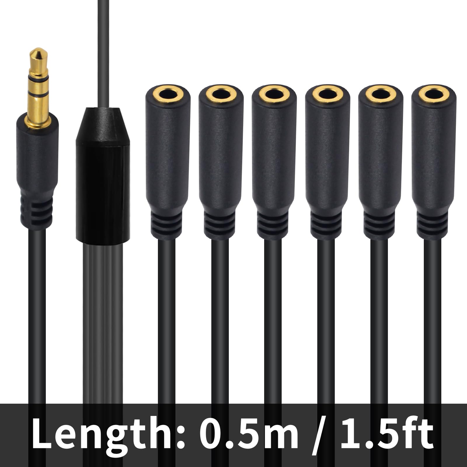 Poyiccot 3.5mm Headphone Splitter 1 to 6 Way - 1/8 Inch TRS Male to Female Stereo Audio Cable - 1.5ft Aux Extension for Headphones, Earphones, Speakers - Perfect for Home Theater, Gaming, and Music Sharing