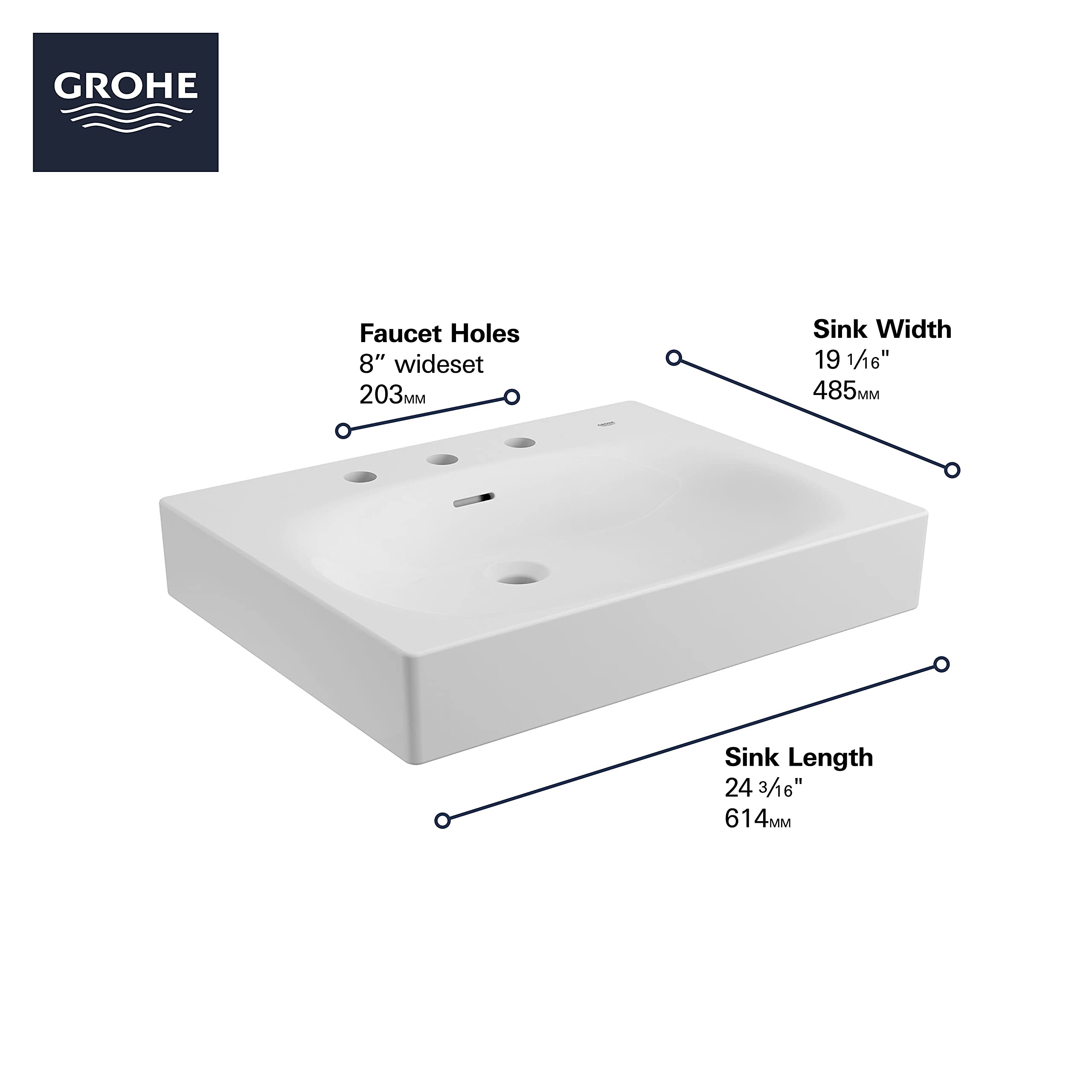 GROHE 39655000 Eurocube Bathroom Sink - Modern Square Ceramic Vessel Sink in Alpine White for Bathroom Vanity & Powder Room Upgrade