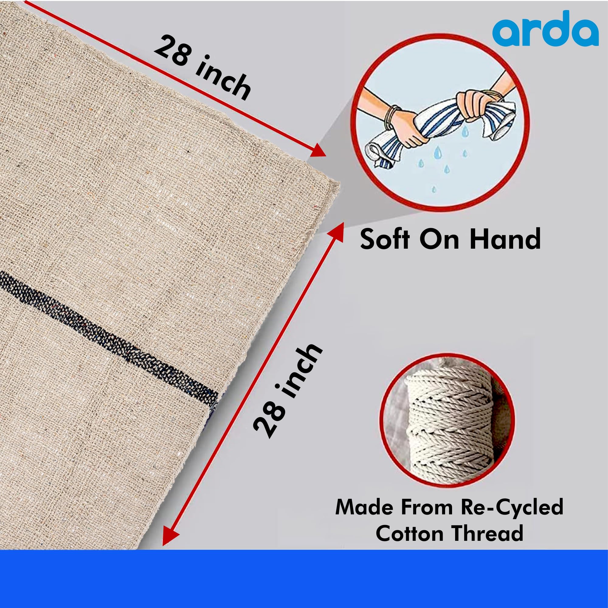 Arda Cotton Floor Cleaning Pocha - Reusable & Washable 28x28 Inch Large Mop Cloth (Pack of 2) - Perfect for Hardwood Floors, Tile, and Kitchen Cleaning