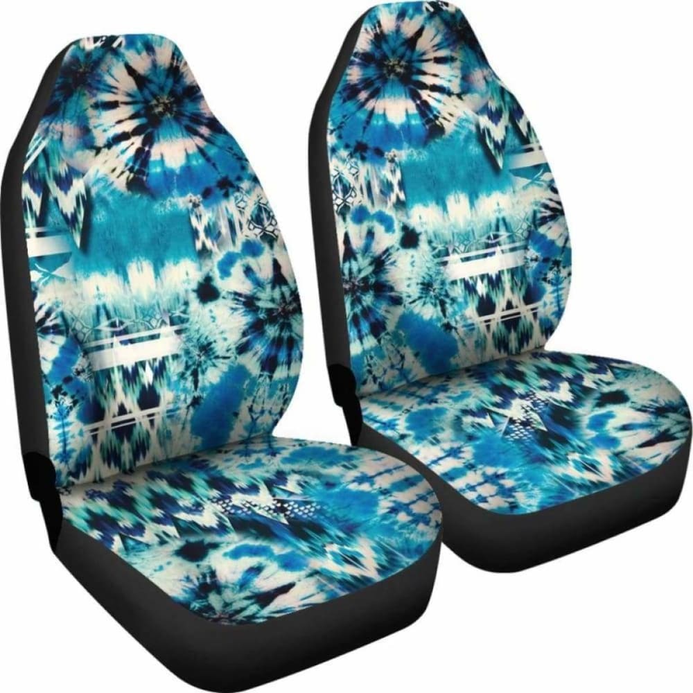 Blue Green Tie Dye Pattern Car Seat Covers - Waterproof & Universal Fit for Sedans, SUVs, Trucks - Stylish Hippie Boho Design for Road Trips & Daily Commute