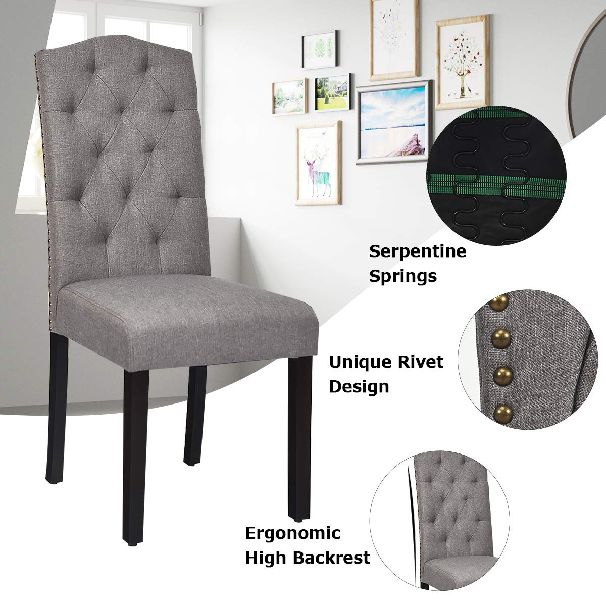 Giantex 4-Piece Tufted Fabric Dining Chair Set with Nailhead Trim - Modern Upholstered Parsons Chairs with Padded Seat & Tall Backrest - Perfect for Kitchen, Dining Room, Breakfast Nook & Home Decor