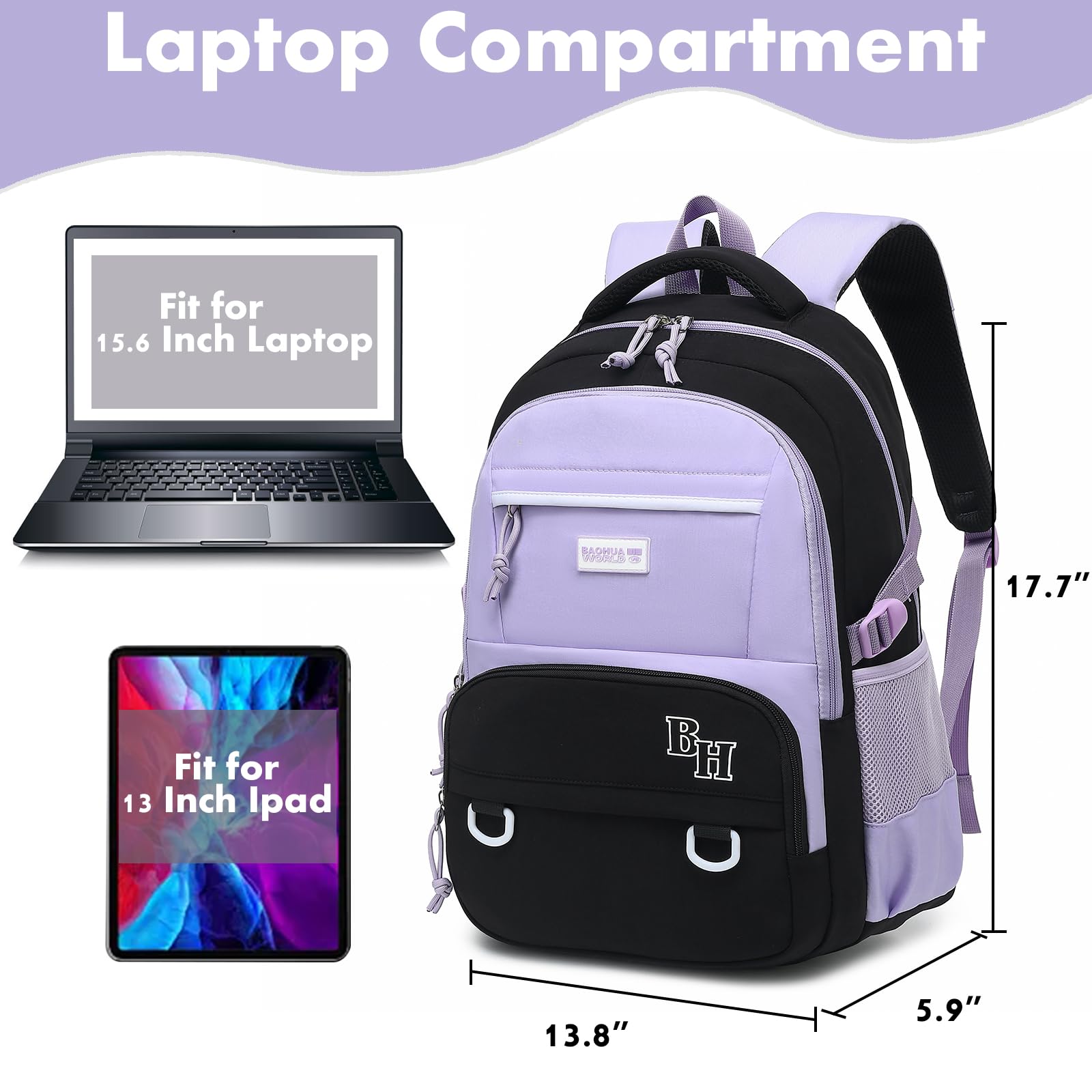 Best CAMTOP School Backpack for College - 15.6 Inch Laptop Backpack with USB Charging Port, Water Resistant Bookbag for Women & Girls - Perfect for School, Travel, Work & Daily Commute
