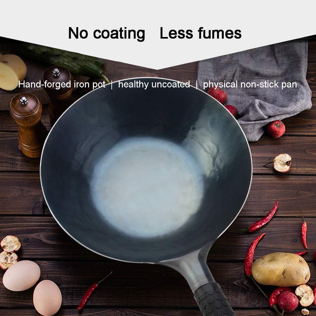 **Hand-Forged Wrought Iron Wok - 32cm Uncoated Non-Stick Pan for Induction Cooker & Gas Stove - Perfect for Outdoor Picnics, Camping & Home Cooking**