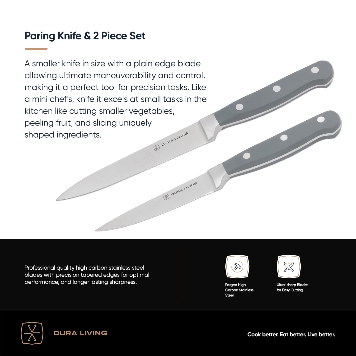 Premium 3-Piece Kitchen Knife Set - Ultra Sharp Forged High Carbon Stainless Steel Blades with 8