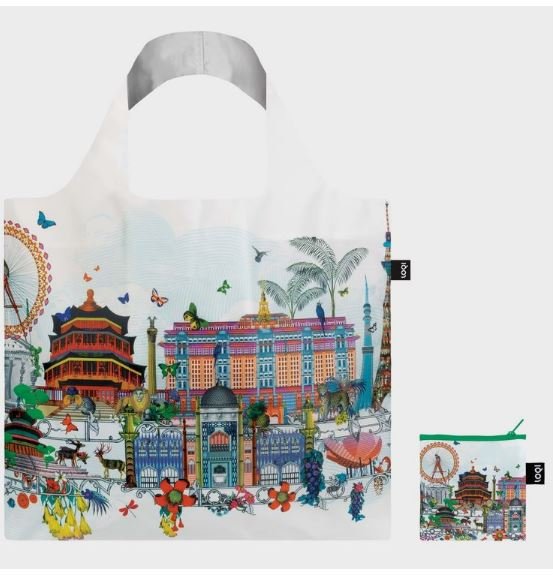 LOQI Eco-Friendly Reusable Shopping Tote Bag - Lightweight Foldable Grocery Bag for Shopping, Travel & Beach - Water-Resistant & Durable Carryall