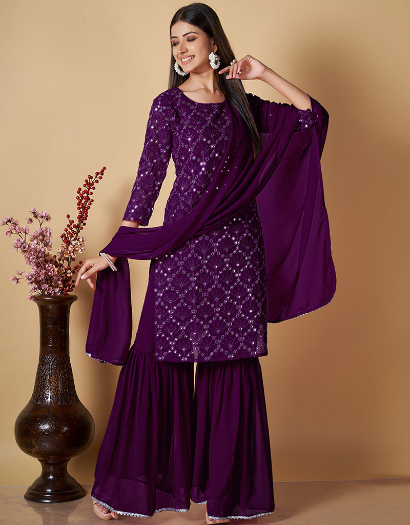 Elegant Contemporary Wine Georgette Designer Suit Collection - Premium Heavy Georgette Fabric for Women's Formal Wear | Perfect for Weddings, Parties & Special Occasions