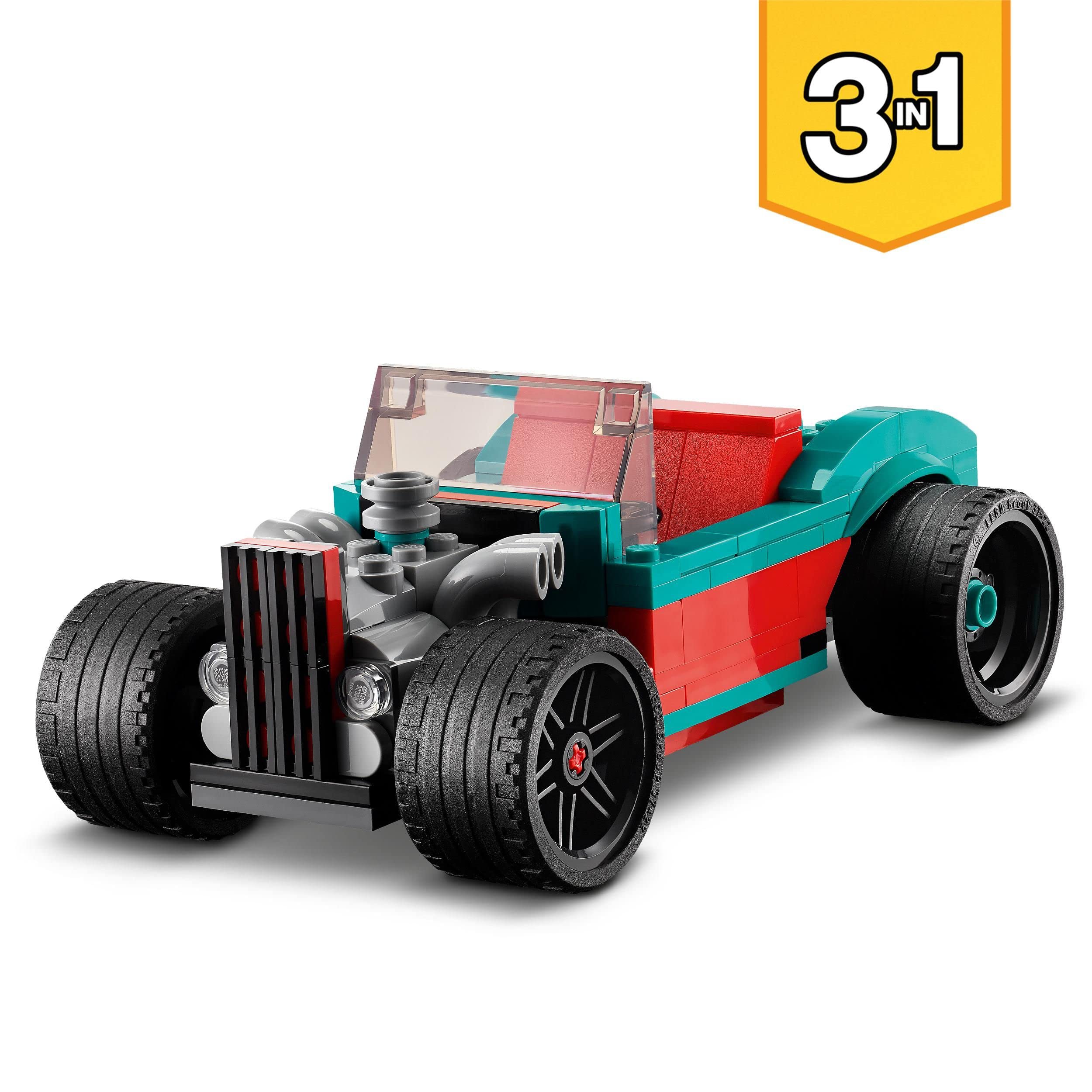 LEGO 31127 Creator 3-in-1 Street Dragster Toy Car - Buildable Sports Car & Hot Rod Model Kit for Kids, Boys & Girls | Creative Play, Gift Idea, Collectible Display