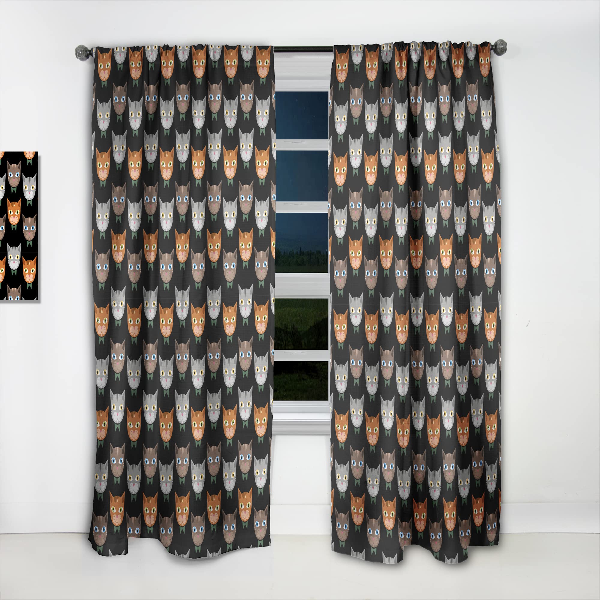 Cute Cats Pattern Thermal Insulated Curtains for Bedroom & Living Room - Single Panel 52x108 - Blackout Drapes for Cozy Home Decor & Privacy