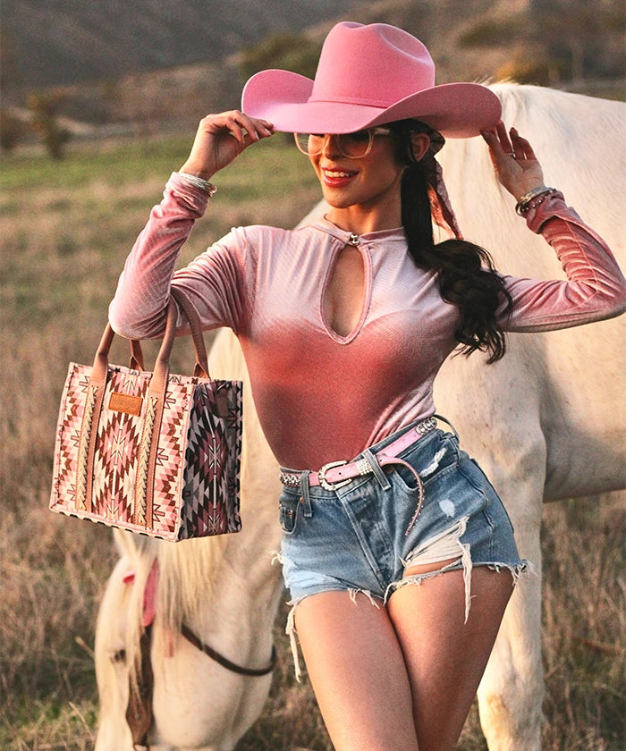 Wrangler Aztec Print Whipstitch Canvas Tote Bag Set - Stylish & Durable Handbag for Women, Perfect for Shopping, Beach & Everyday Use