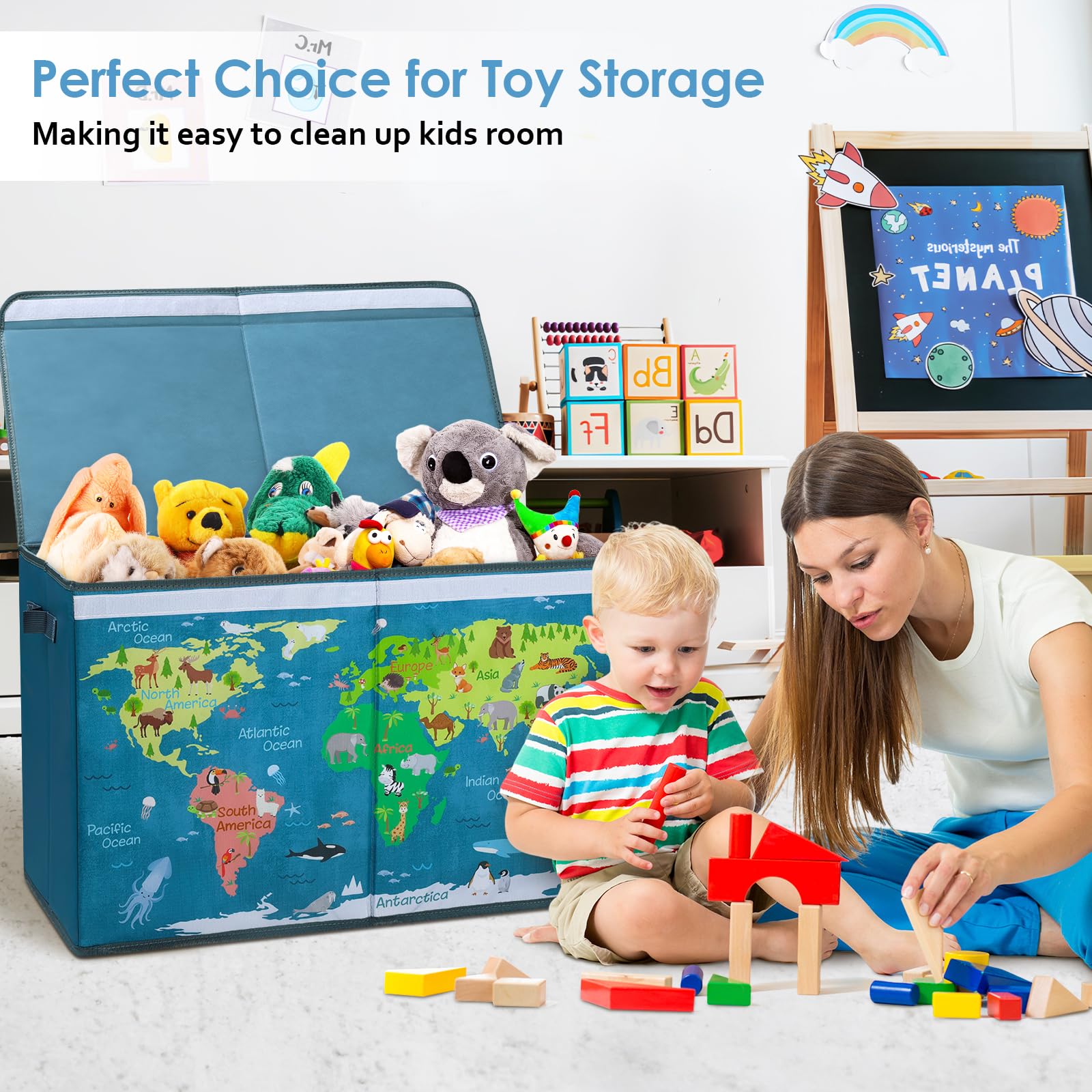 **Large Collapsible Toy Storage Box with Flip-Top Lid & Handles - 25.5×11.8×15.7 Inch Waterproof Oxford Cloth Organizer for Kids' Bedroom, Playroom & Nursery - Durable, Dustproof & Easy to Carry**    *(Perfect for Storing Toys, Books, Blankets & More - Ideal for Home, Daycare & Travel)*