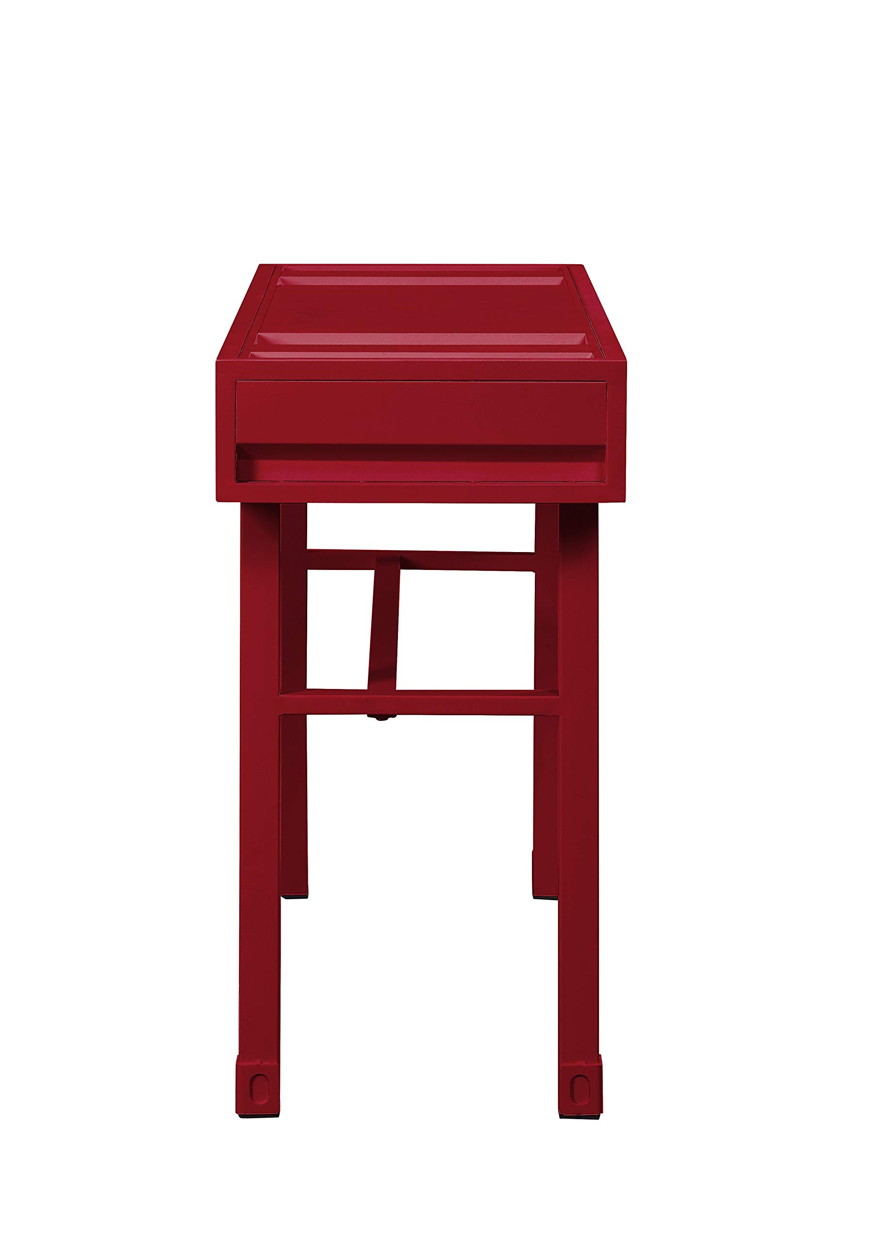 Benjara Red Industrial Style Metal and Wood 1-Drawer Vanity Desk - Compact Makeup Dressing Table for Small Spaces, Bedroom & Apartment