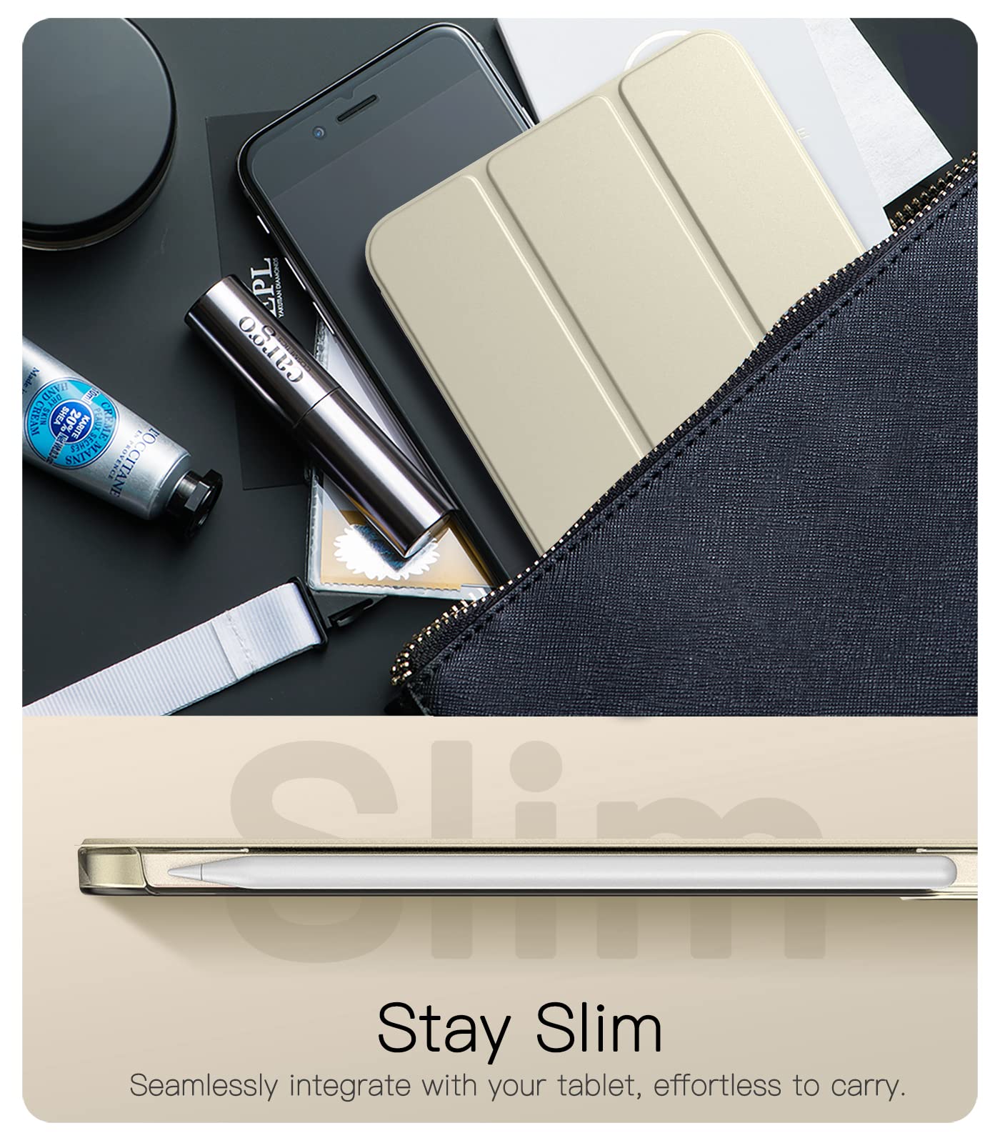 TiMOVO iPad Mini 7 (2024) & iPad Mini 6 Case - Slim Translucent Hard Back Folio Cover with Touch ID Support & Apple Pencil Charging | Auto Wake/Sleep | Perfect for Work, School & Travel | Starlight Color