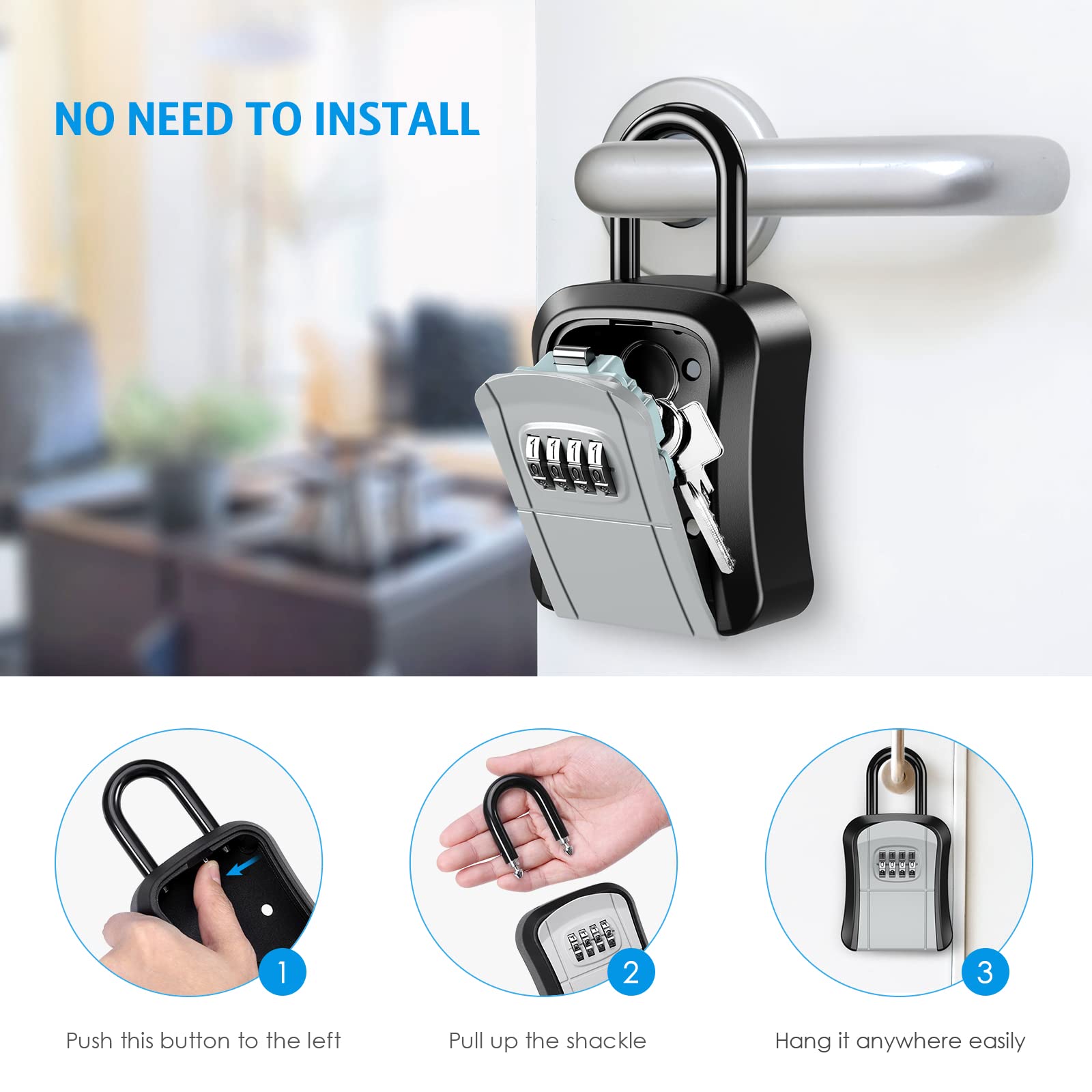 AMIR Key Lock Box for Outdoor Use - 4-Digit Combination Security Lock Box for House Keys, Wall Mounted Portable Storage Safe for Home, Realtors & Garage Spare Keys - Perfect for Vacation Rentals, Airbnb Hosts & Property Management