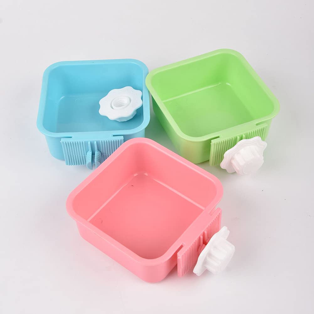 Stainless Steel Crate Dog Bowl - Removable Pet Food & Water Feeder for Cats, Puppies, Birds, Rabbits - Secure Bolt Holder - Small Square (Green & Pink) - Perfect for Kennels, Cages & Travel Crates