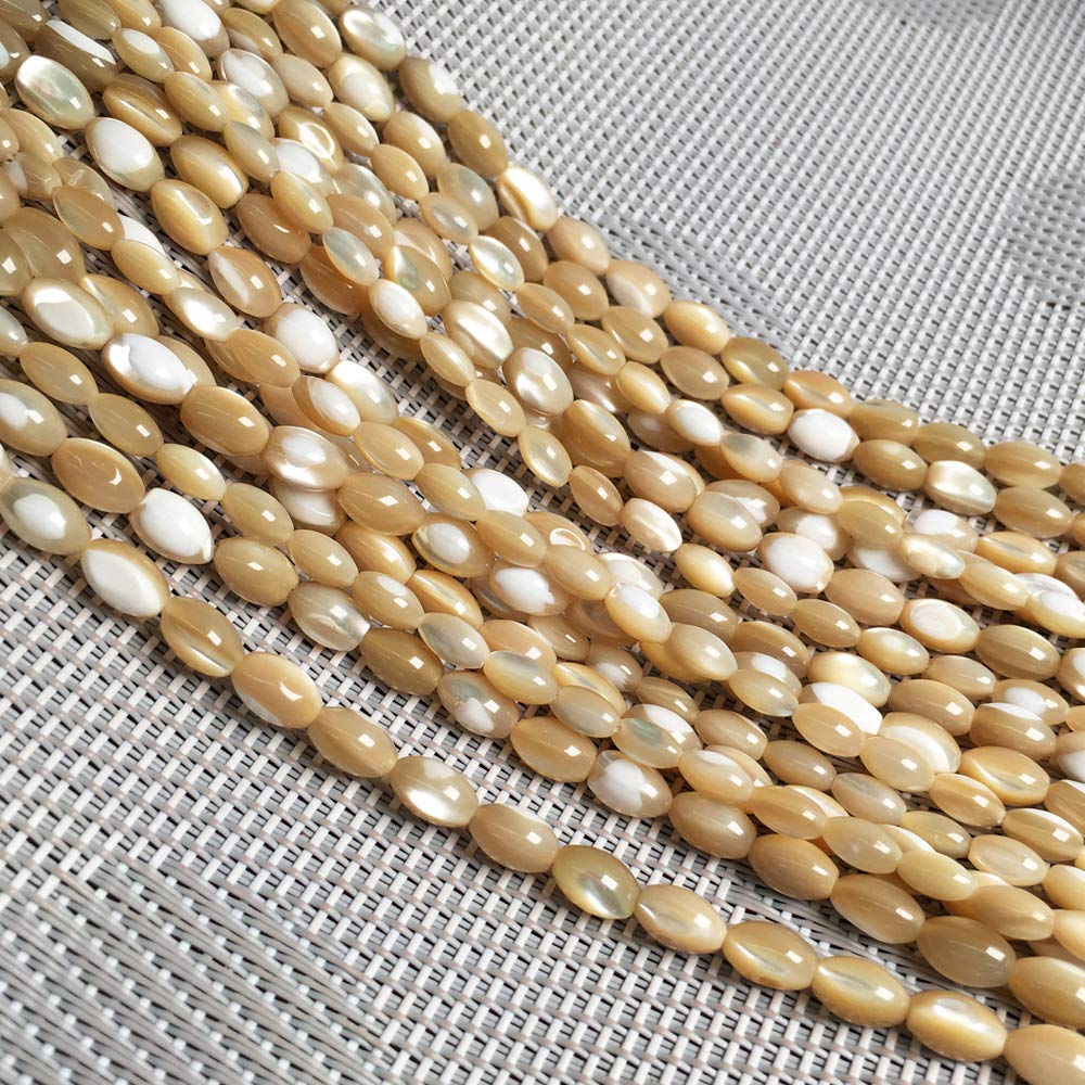 HAAMIIQII 6x9mm Natural Rice Brown Mother of Pearl Shell Beads - Loose Gemstone Beads for Jewelry Making (15 Inch Strand, 40-44pcs) - Perfect for Necklaces, Bracelets & DIY Craft Projects