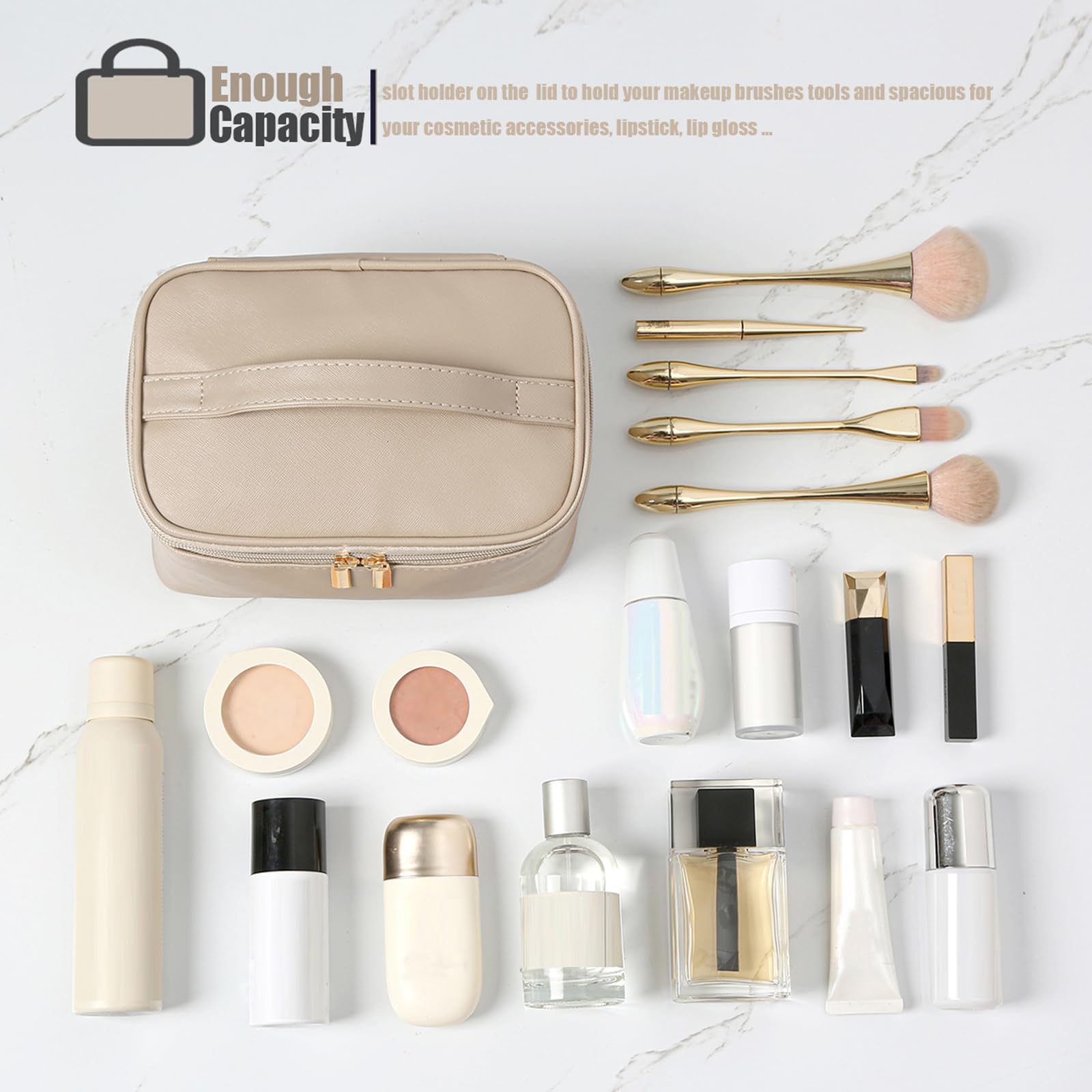 KITENROM Small Preppy Makeup Bag for Women - Cute Khaki Cosmetic Pouch & Travel Toiletry Organizer | Perfect for Daily Essentials, Gym, Travel & Gift Giving